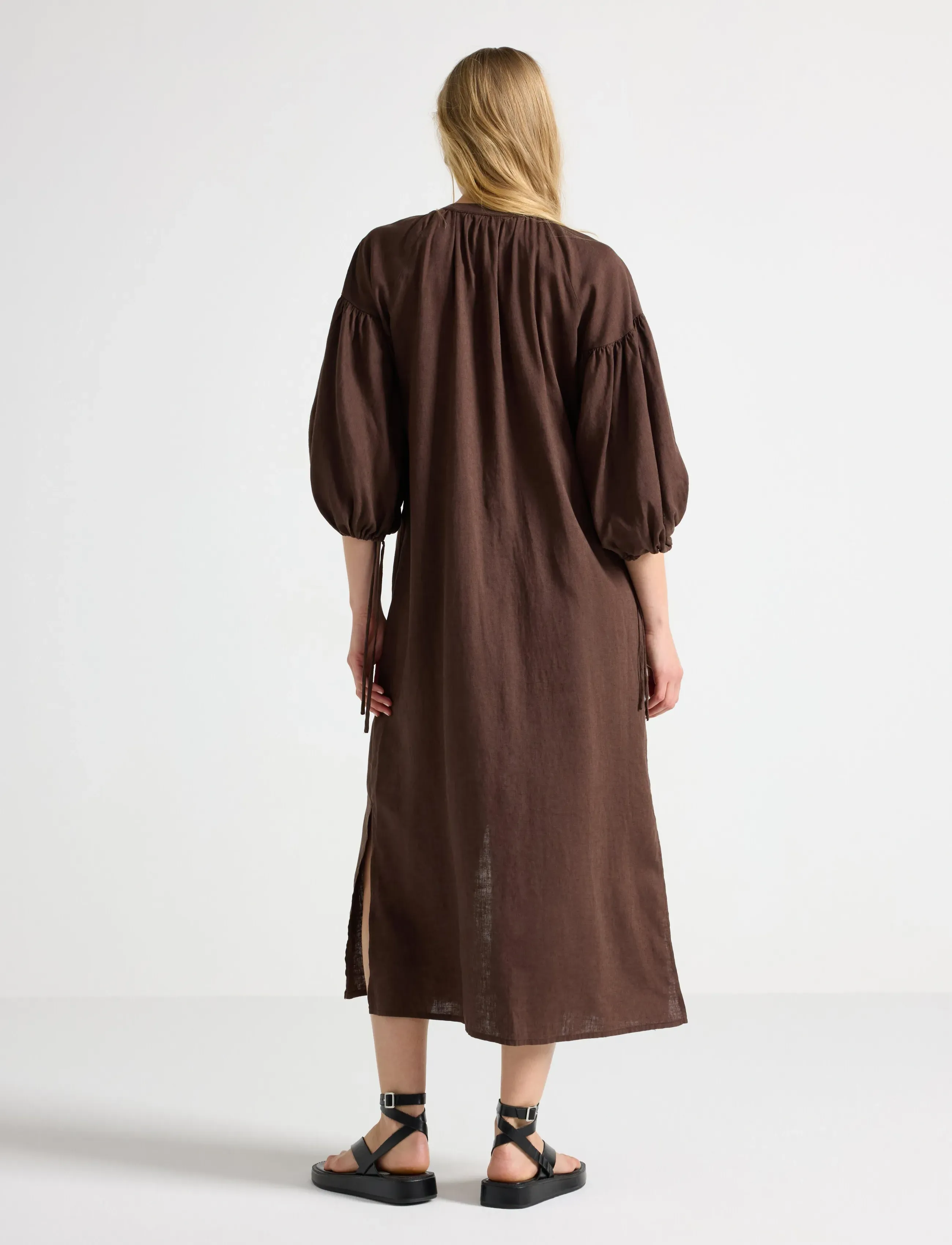 Lindex - Midi dress in linen blend - summer dresses - dark dusty brown - 3