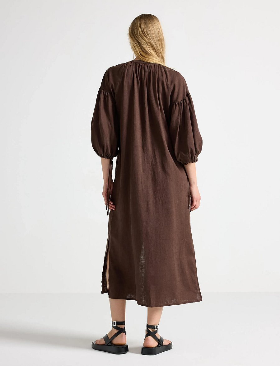 Lindex - Midi dress in linen blend - sommarklänningar - dark dusty brown - 3