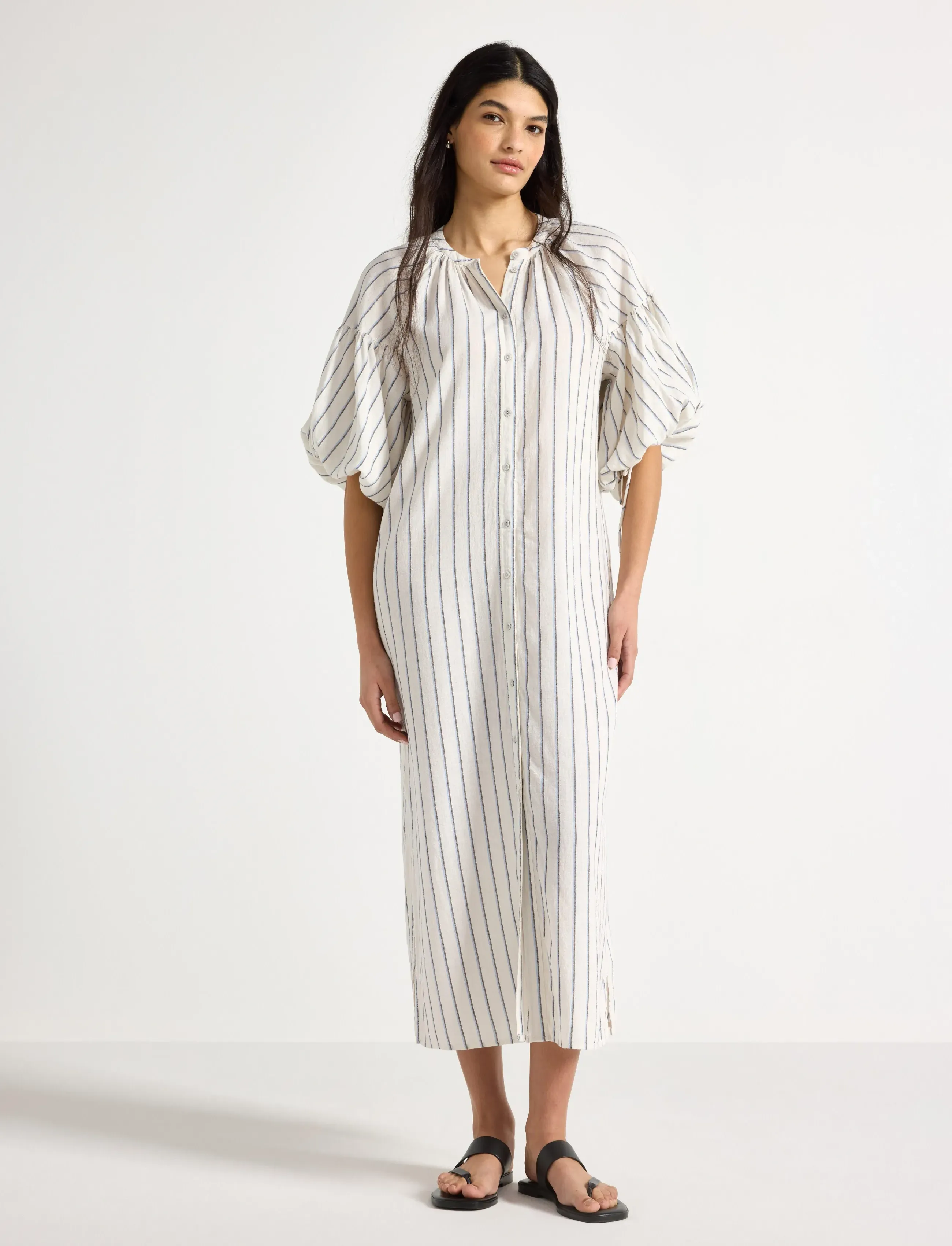 Lindex Midi Dress In Linen Blend, XL, Cream, Kjoler > Knælange Og Midi, Dame