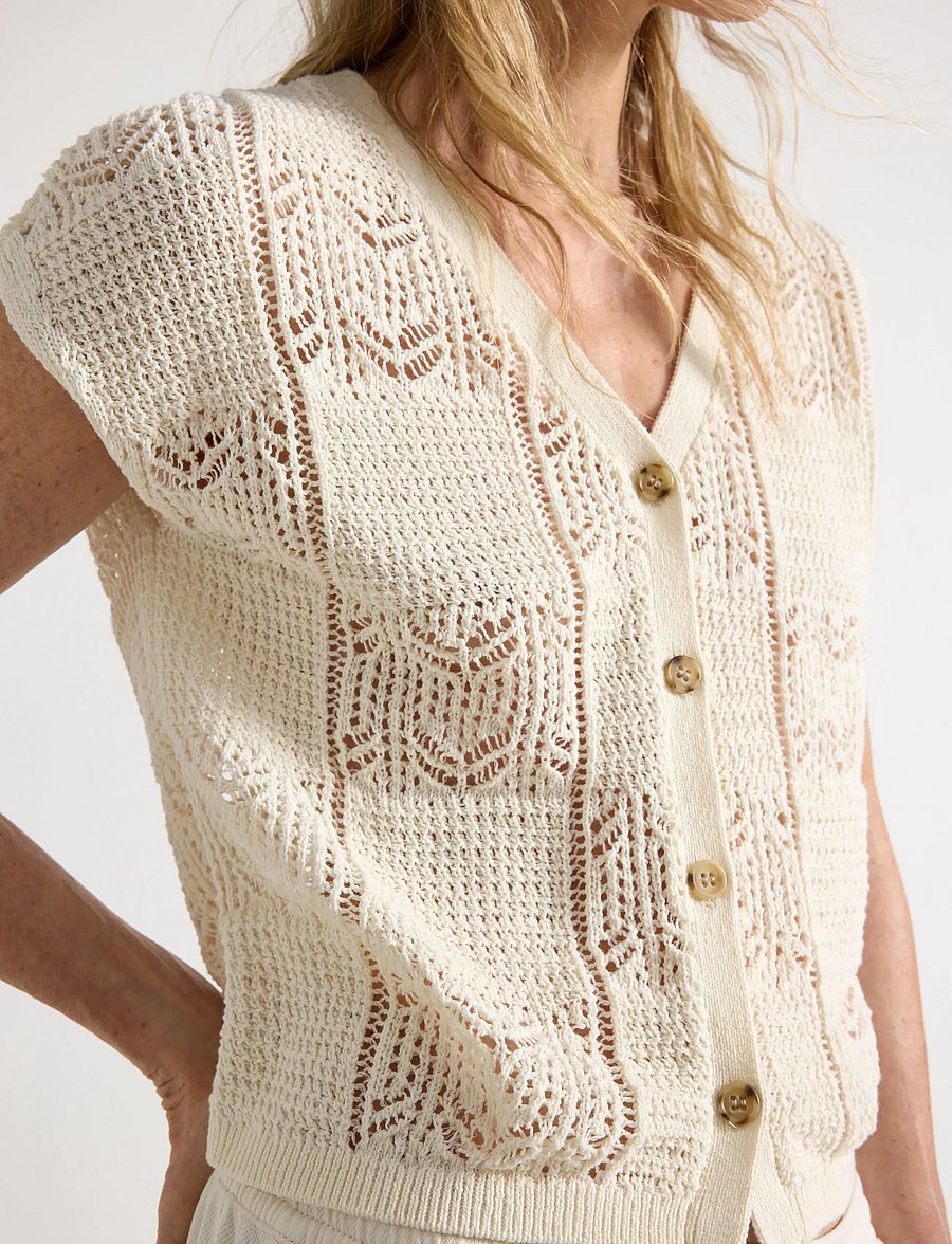Lindex - Sleeveless cardigan - strickwesten - off white - 4