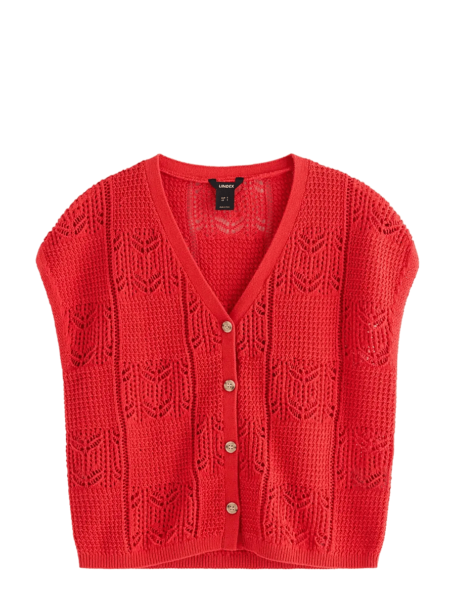 Lindex - Sleeveless cardigan - strikveste - red - 1