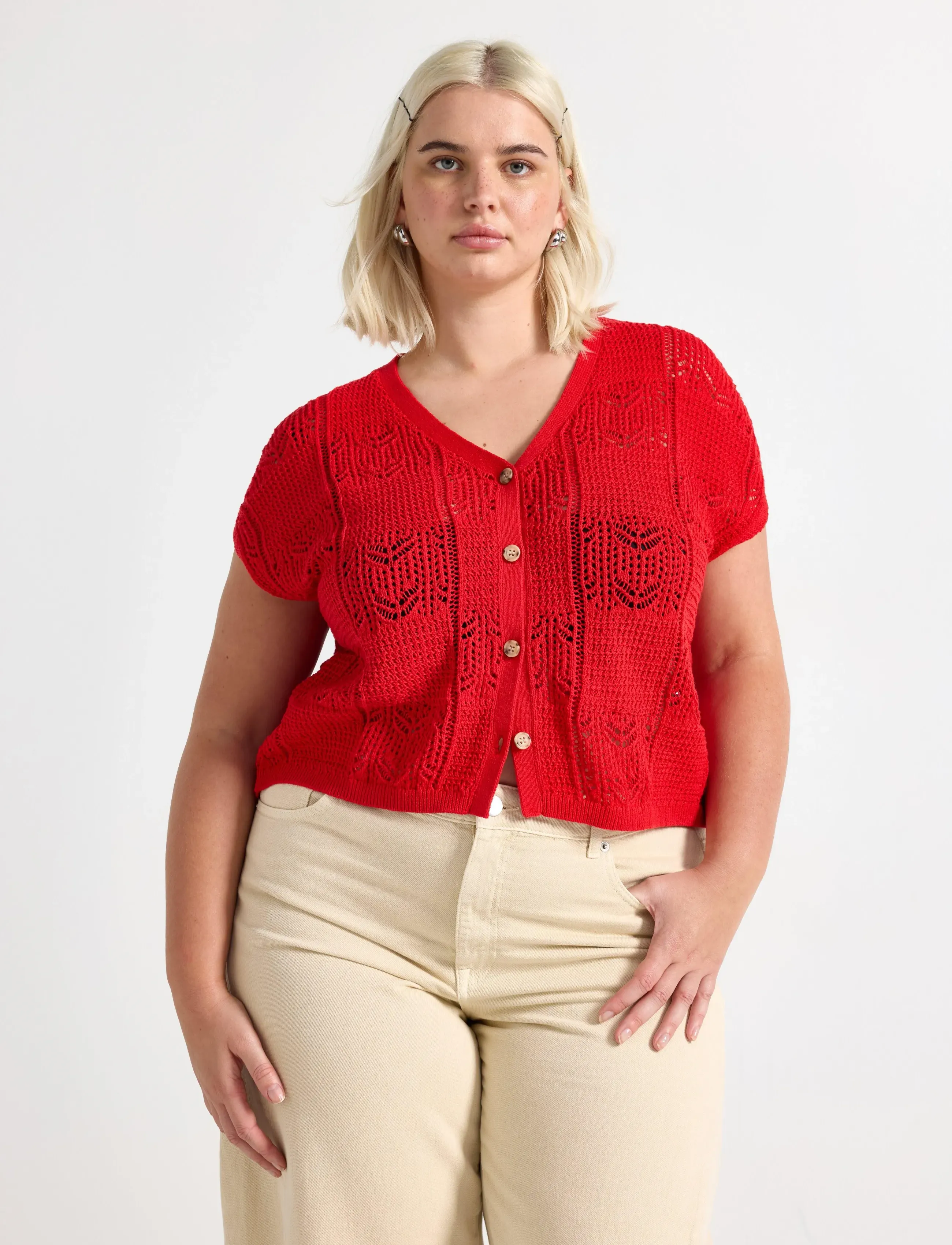 Lindex Sleeveless Cardigan, XL, Westen, Rot - Knitted Frauen