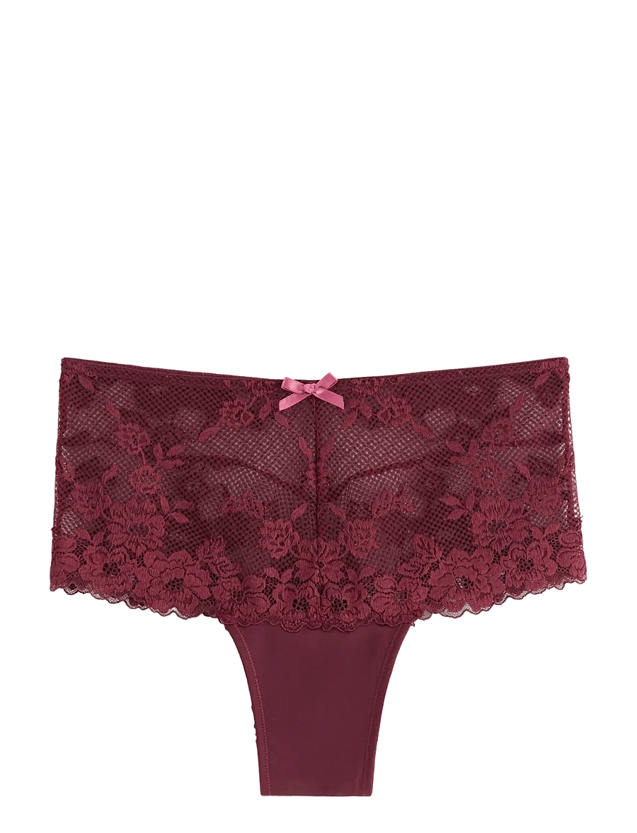 Lindex - Brazilian briefs in lace with high waist - brazilian trusser - dark dusty red - 1