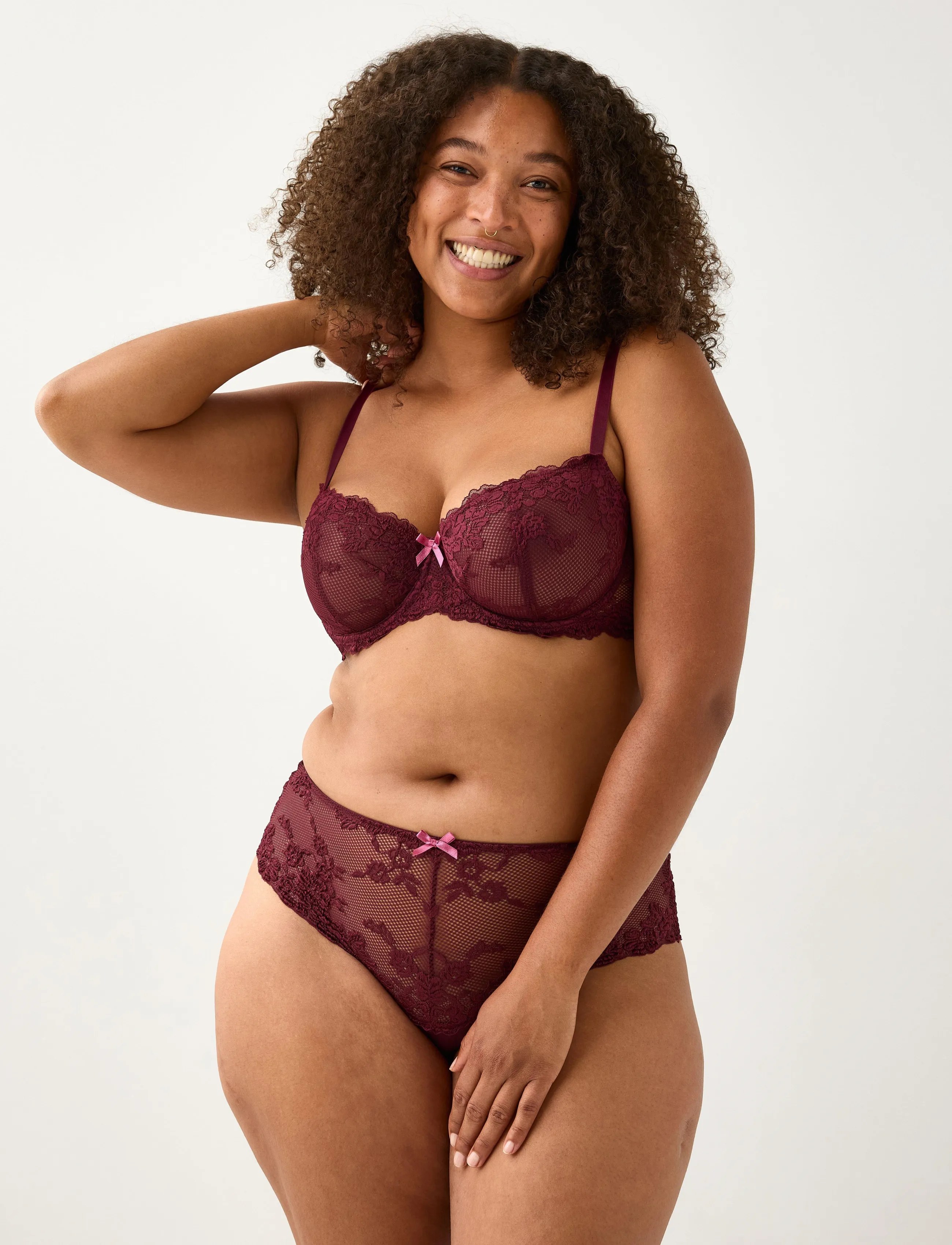 Lindex Brazilian briefs in lace with high waist - Underkläder - DARK DUSTY RED / burgundy