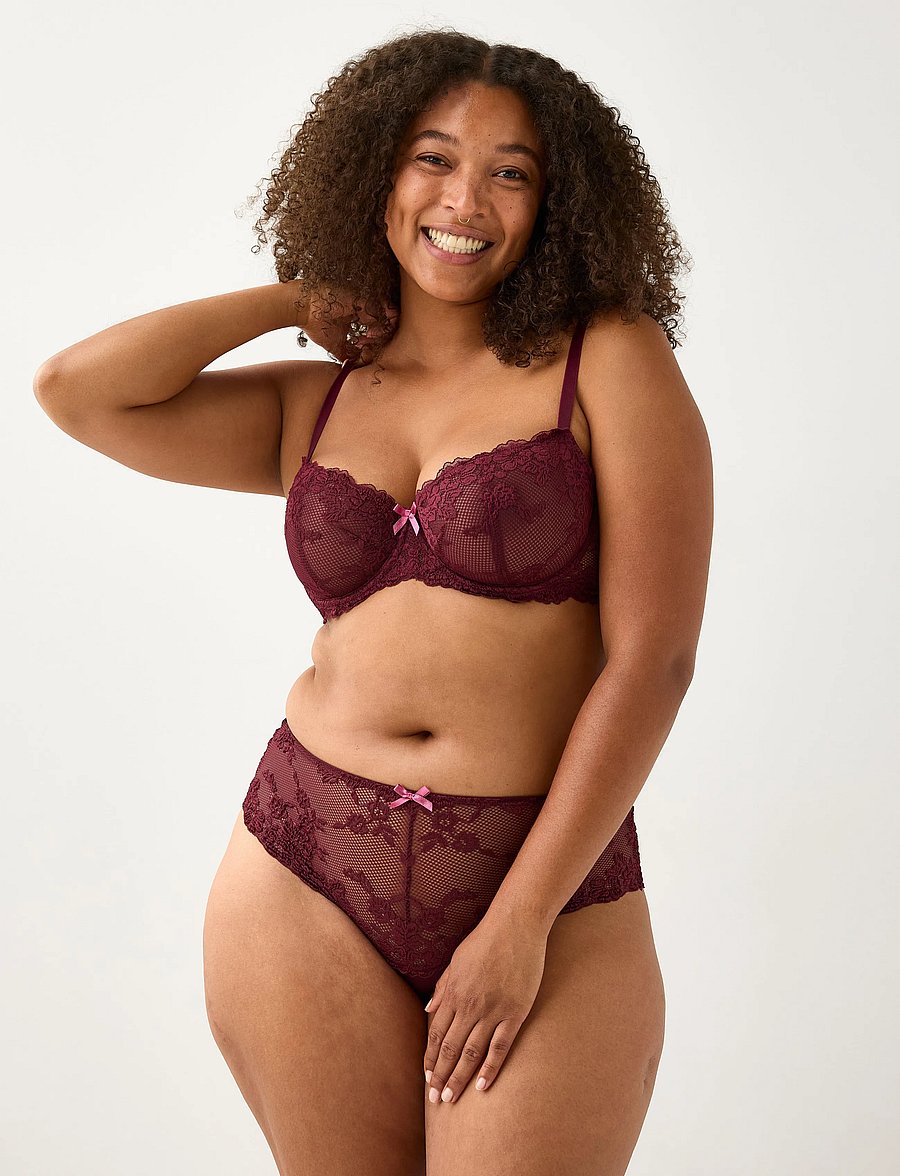 Lindex - Brazilian briefs in lace with high waist - brazilian trusser - dark dusty red - 0