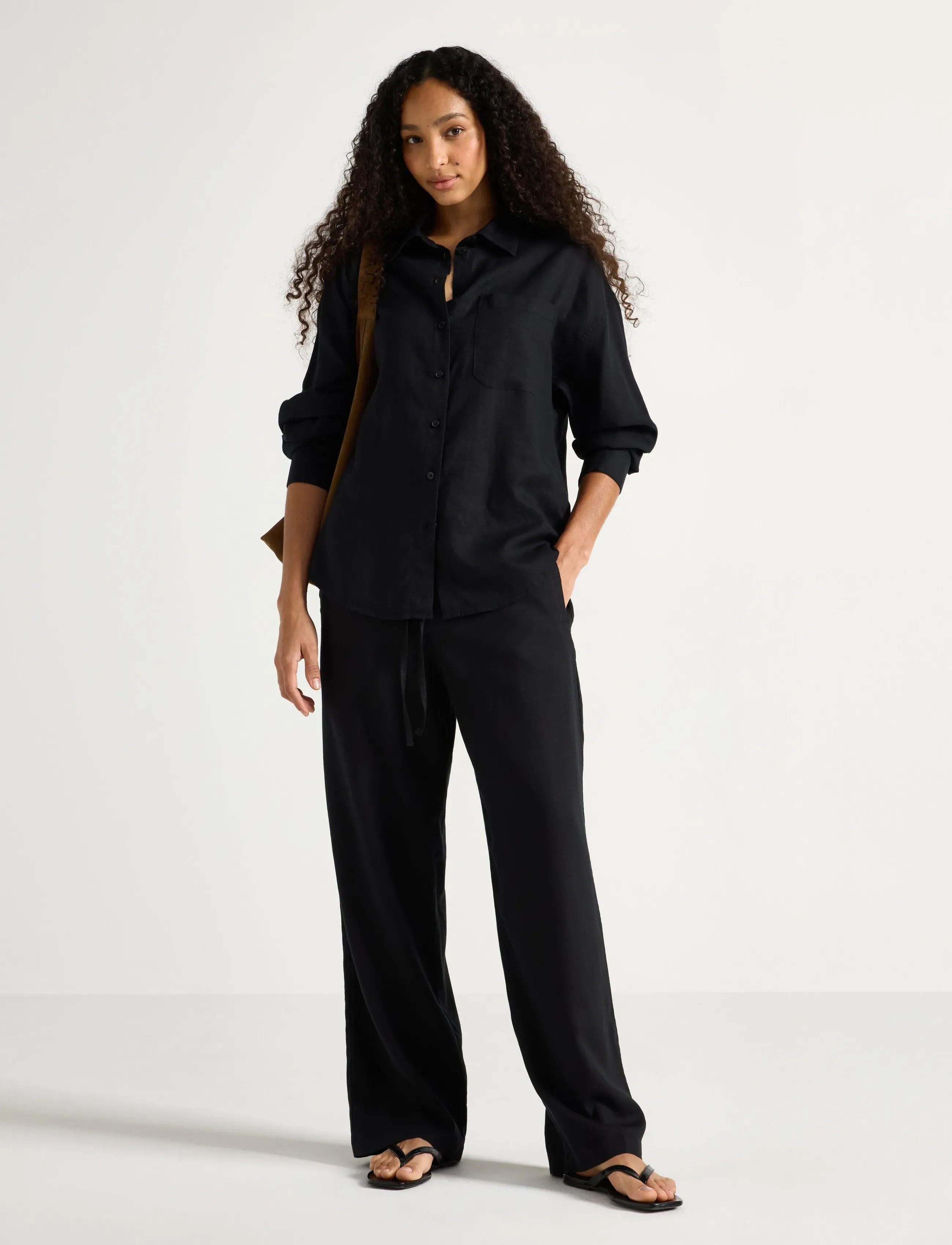 Lindex Wide trousers in linen blend - Kläder - BLACK / black