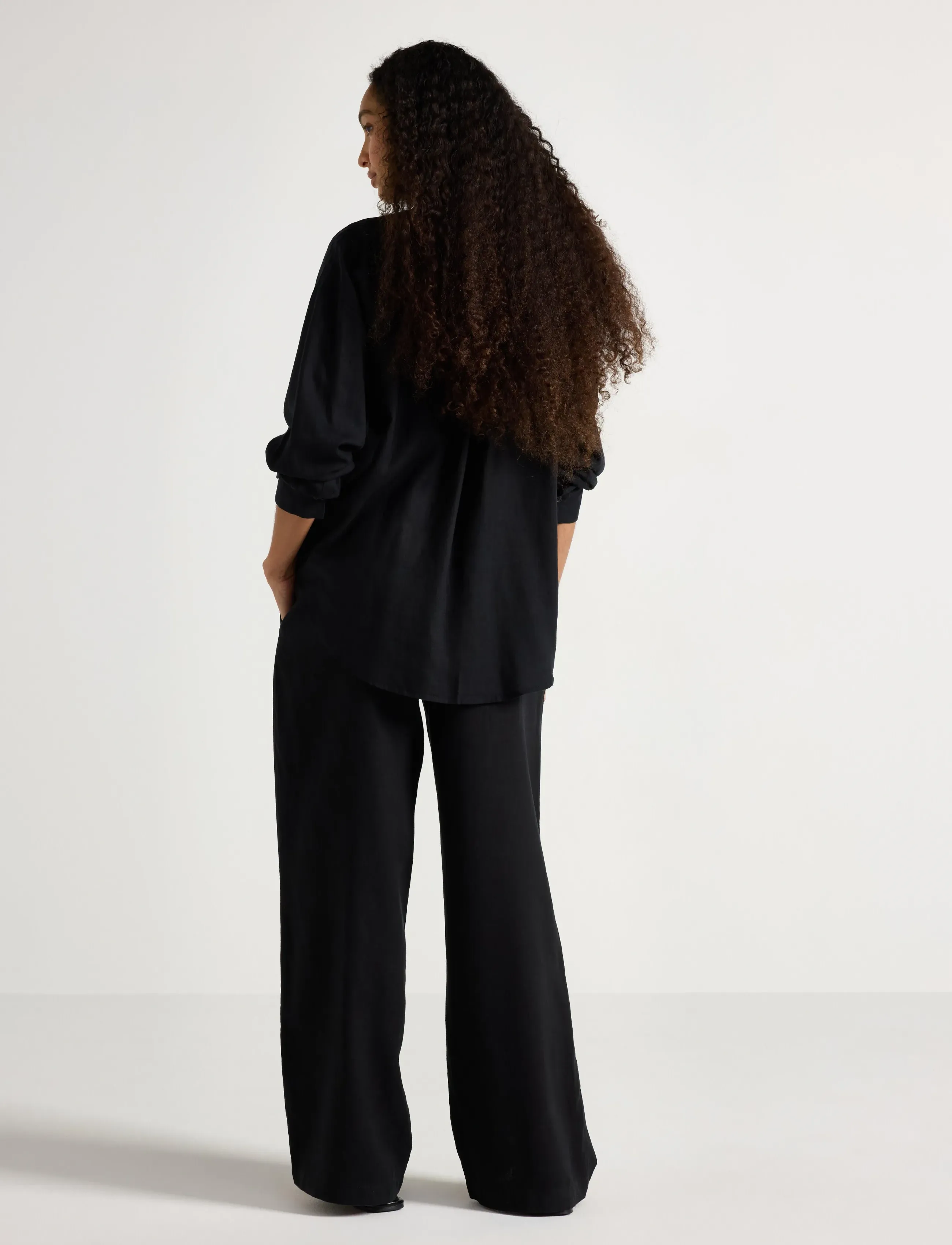 Lindex - Wide trousers in linen blend - vida byxor - black - 2
