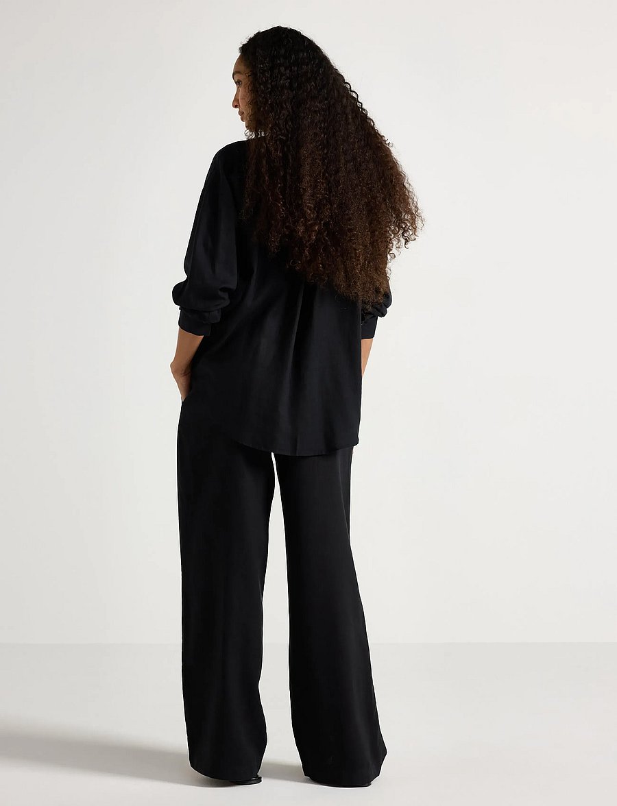 Lindex - Wide trousers in linen blend - hosen mit weitem bein - black - 2