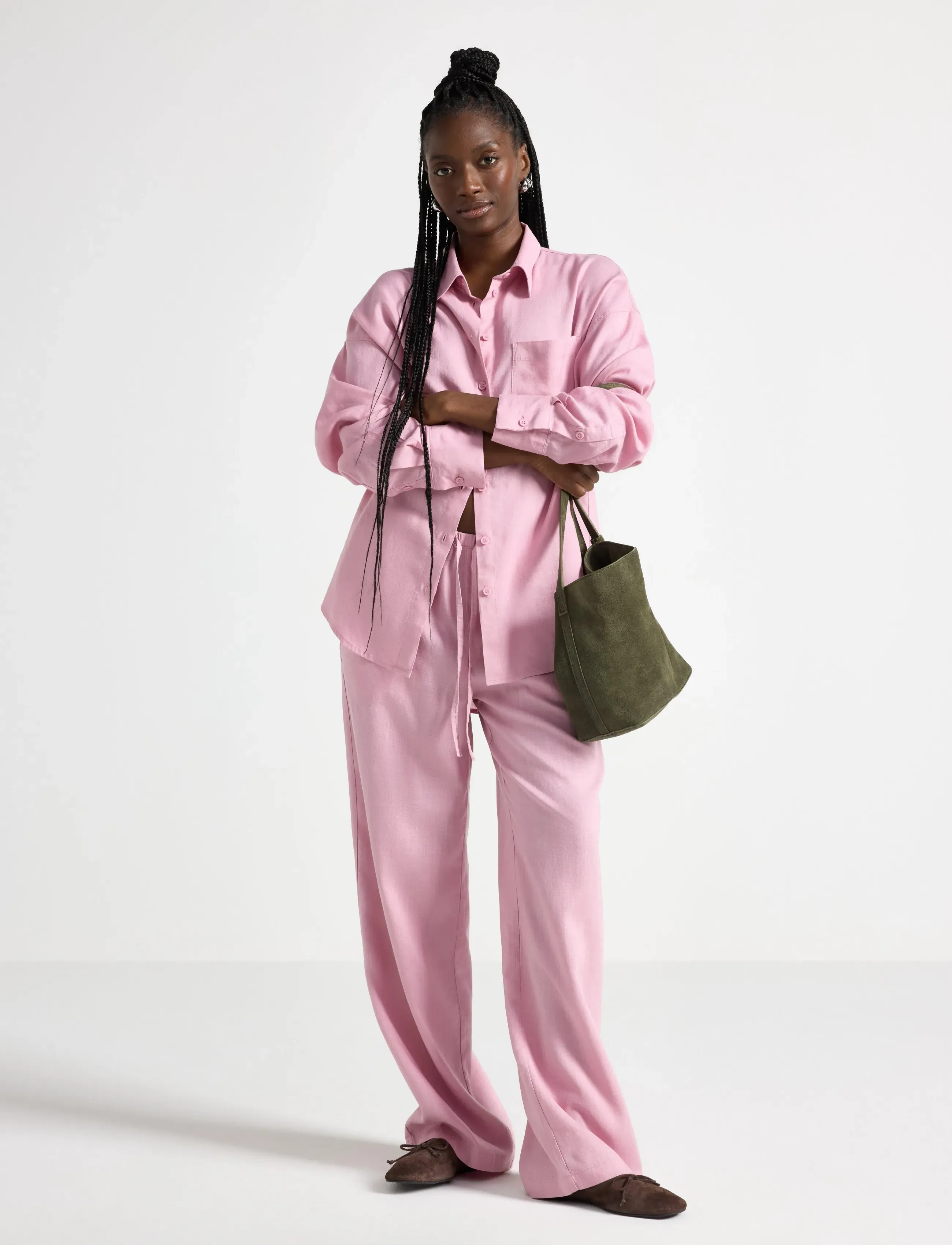 Lindex Wide trousers in linen blend - Bukser med brede ben - LIGHT DUSTY PINK / pink/rose