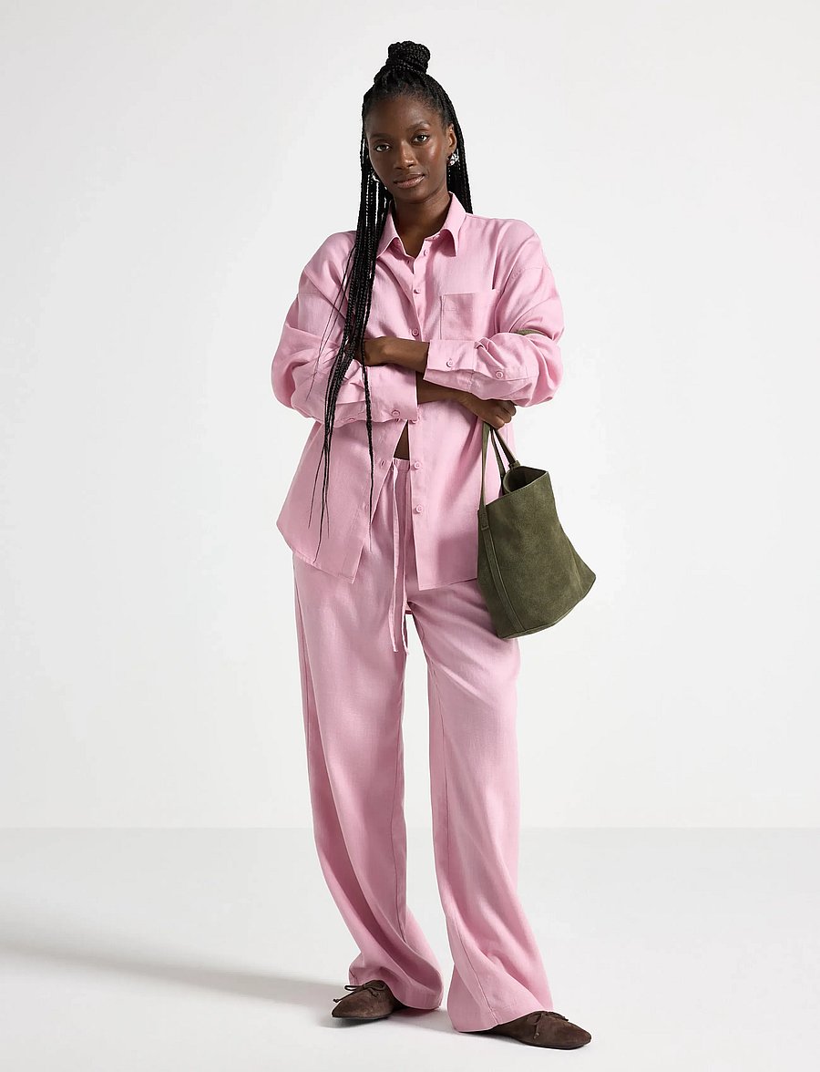 Lindex - Wide trousers in linen blend - bukser med brede ben - light dusty pink - 0