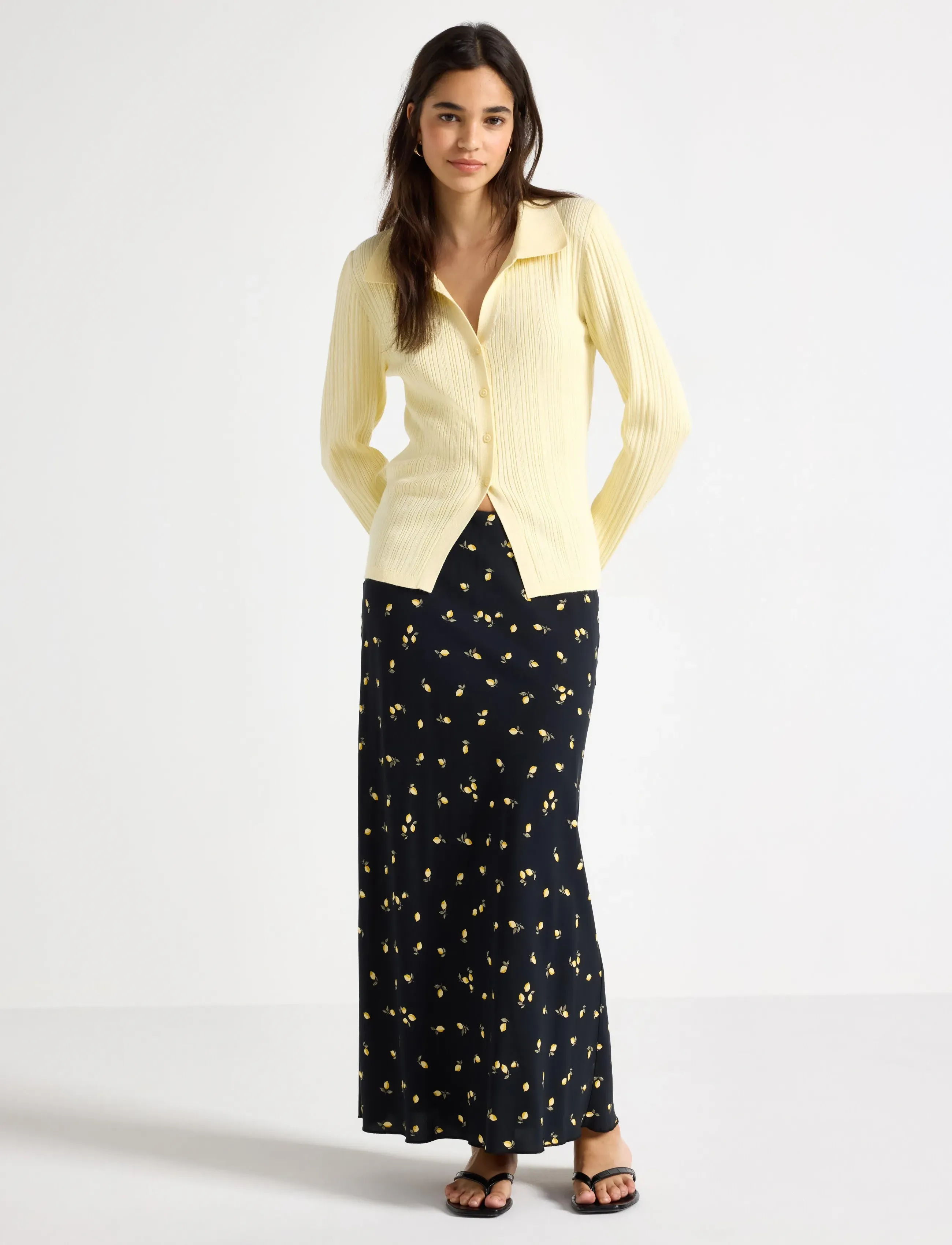 Lindex Maxi Skirt, Kvinder, Prikket Maxi Nederdel, Sort, Str: XS