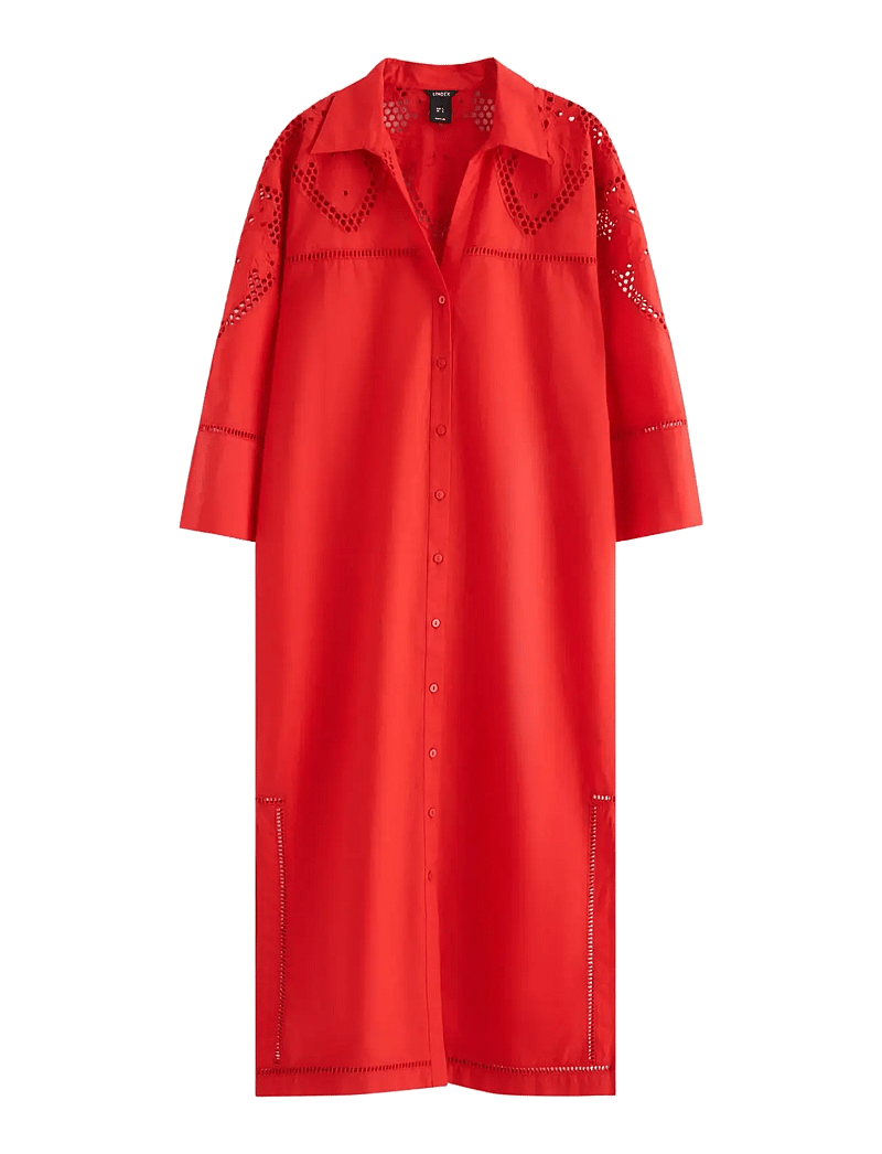 Lindex - Midi shirt dress with broderie anglaise - sommerkleider - red - 1