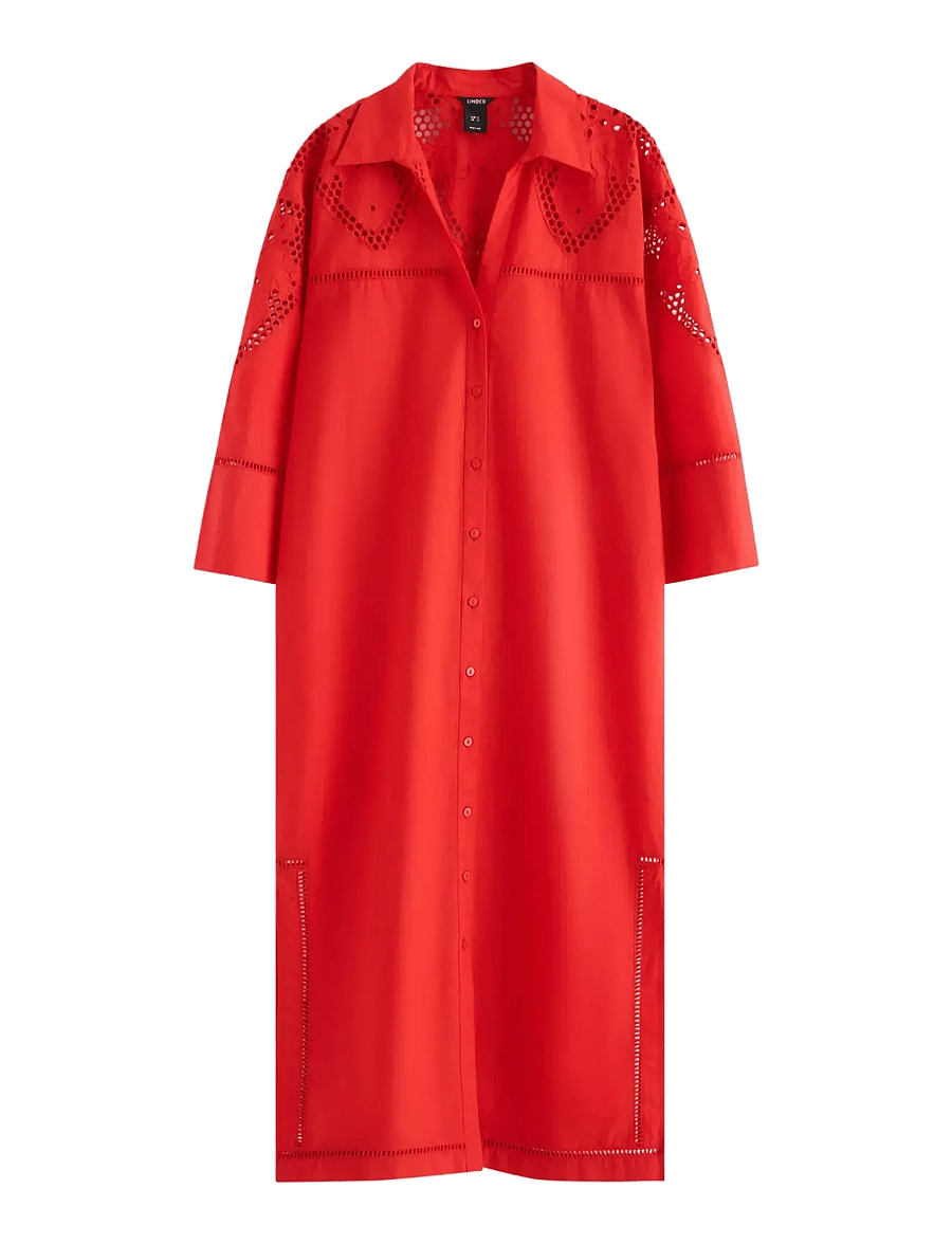Lindex - Midi shirt dress with broderie anglaise - sommerkjoler - red - 1