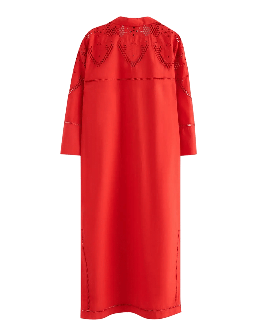 Lindex - Midi shirt dress with broderie anglaise - sommerkjoler - red - 2
