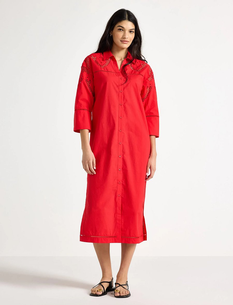 Lindex - Midi shirt dress with broderie anglaise - sommerkjoler - red - 0