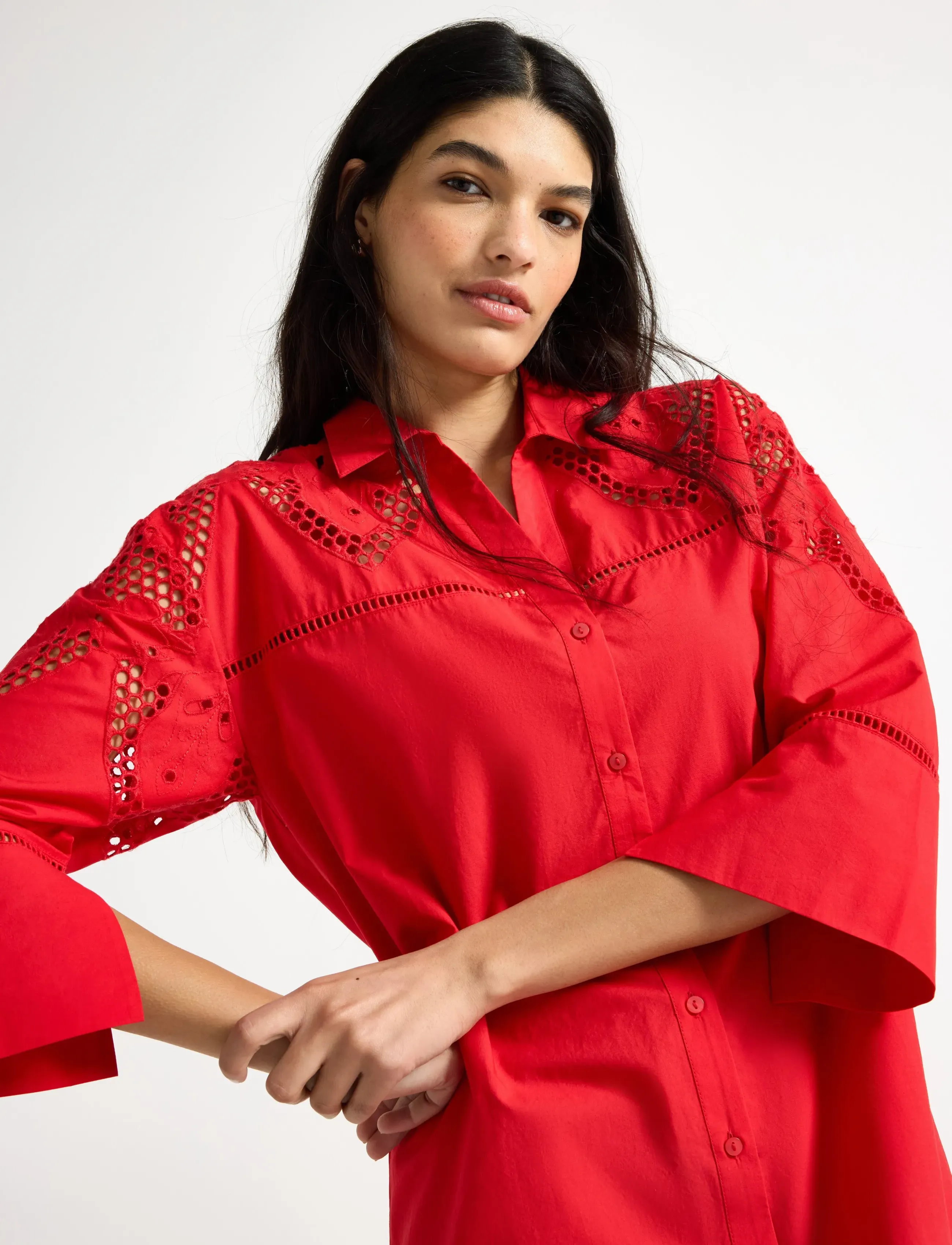 Lindex - Midi shirt dress with broderie anglaise - sukienki letnie - red - 4