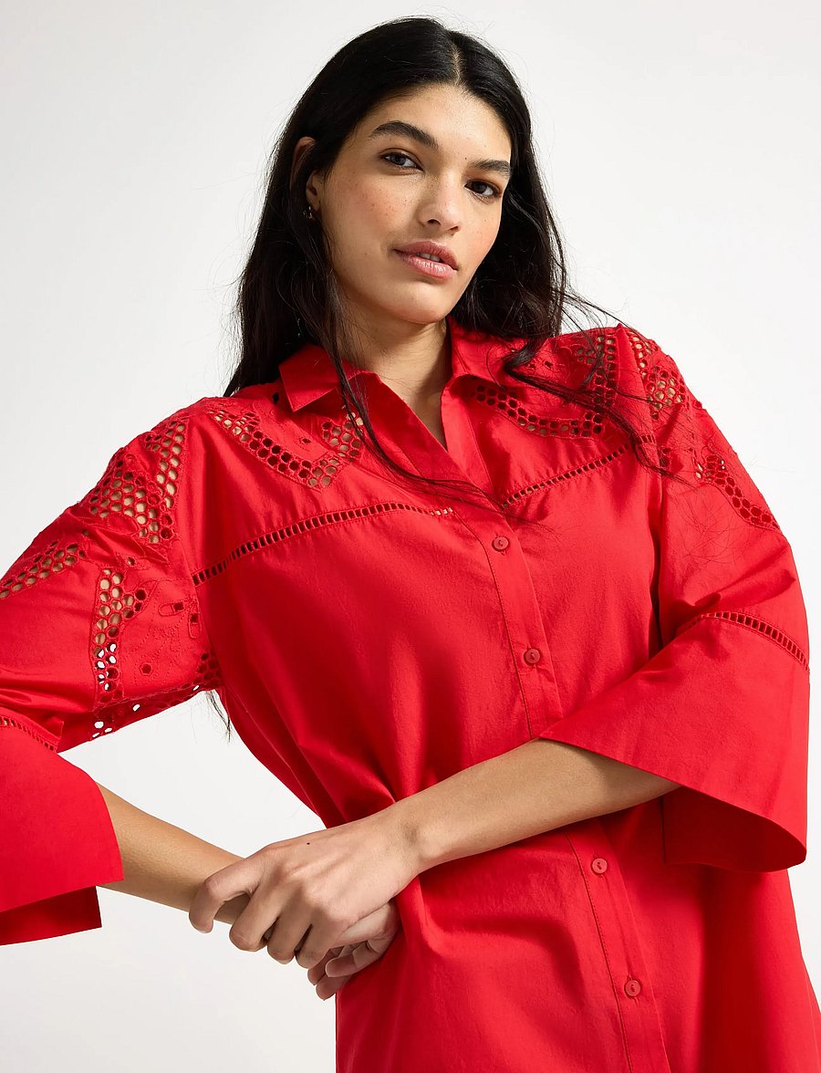 Lindex - Midi shirt dress with broderie anglaise - sommerkjoler - red - 4