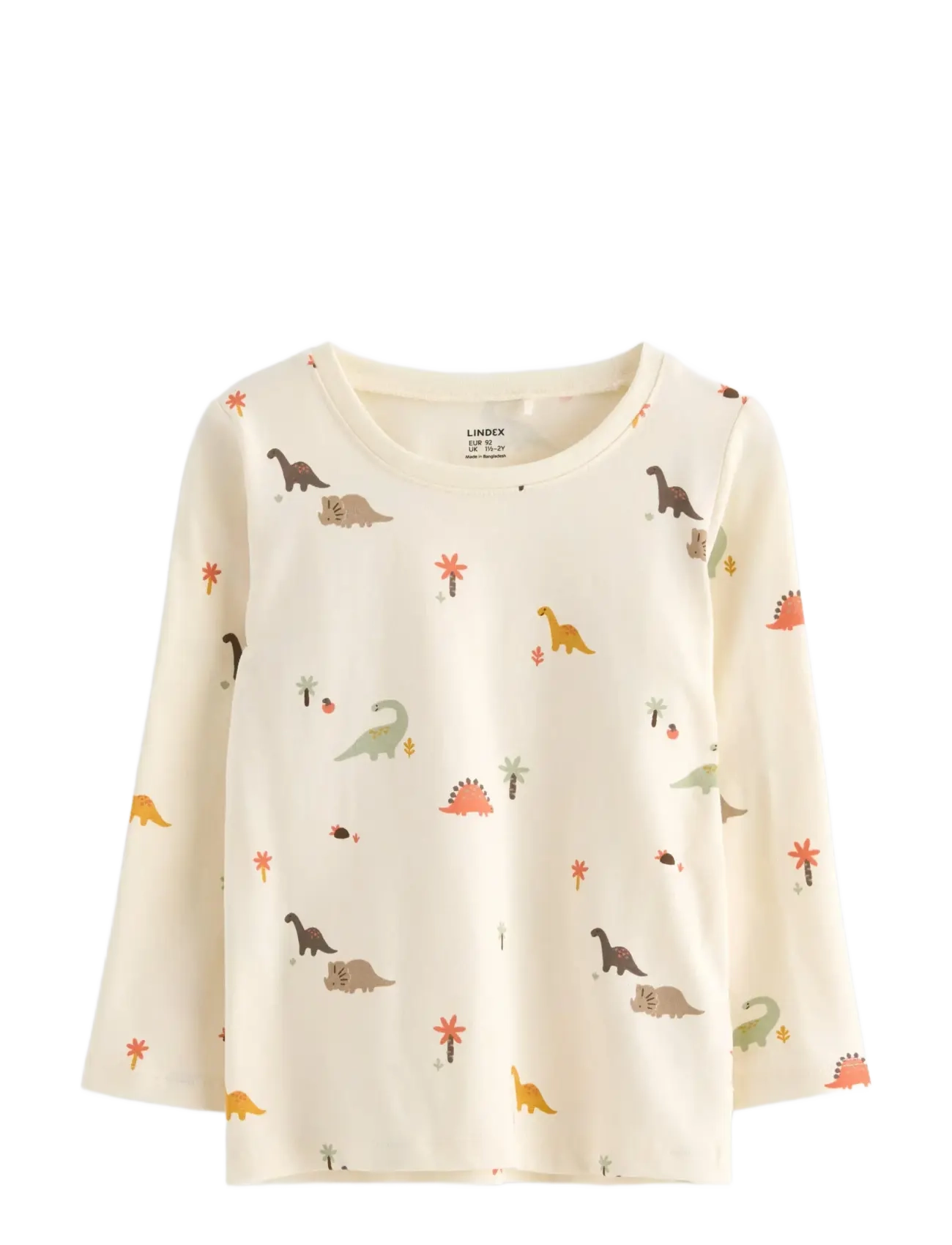 Lindex Top Mini Dino Aop, 104, T-shirts, Creme - Long-sleeved Kinder