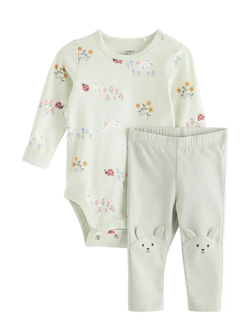 Lindex - Set - bodysuit and leggings - sæt med body - light dusty green - 0