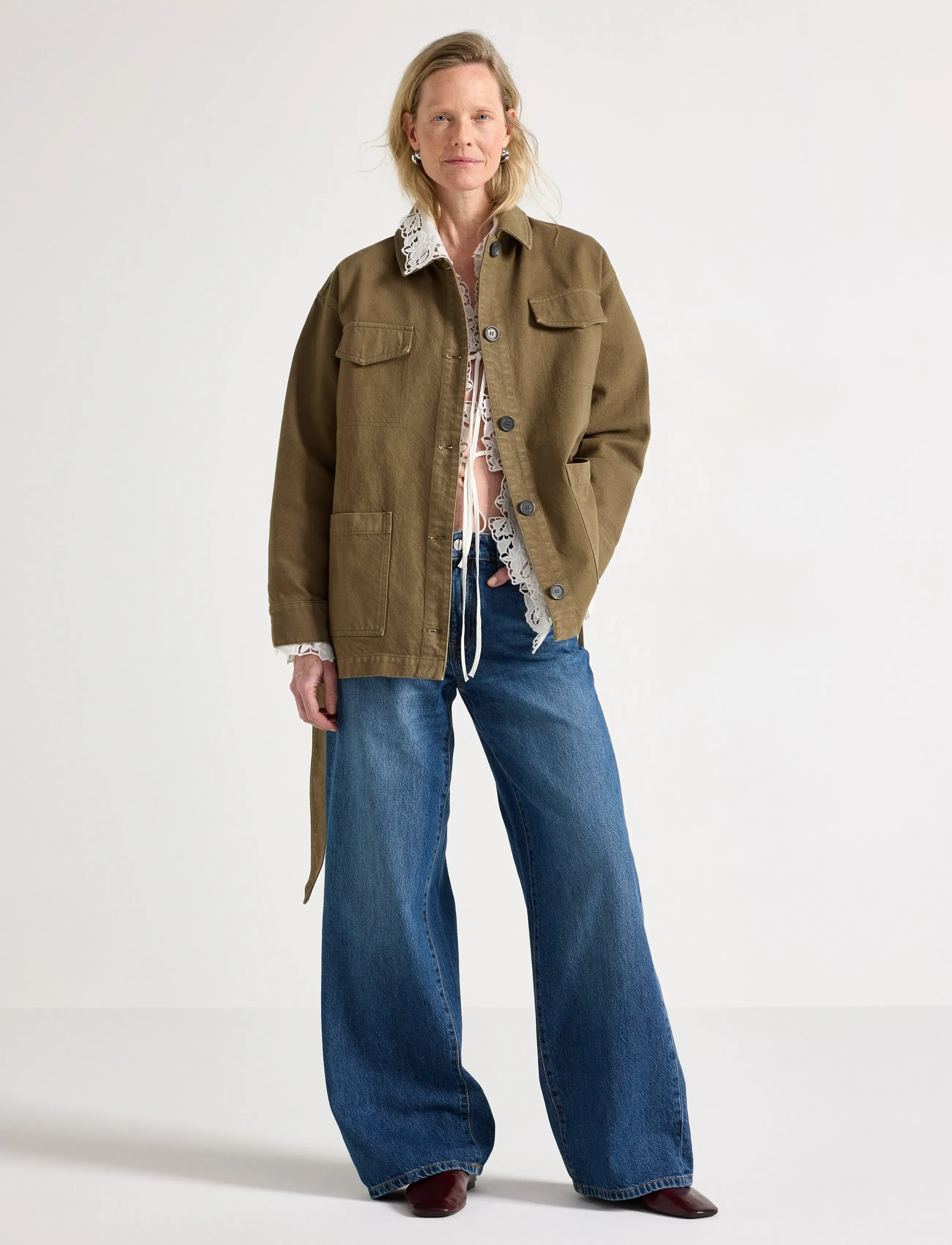 Lindex Jacket In Cotton Twill, Kvinder, Bæltejakke, Kakigrøn, Str: XL