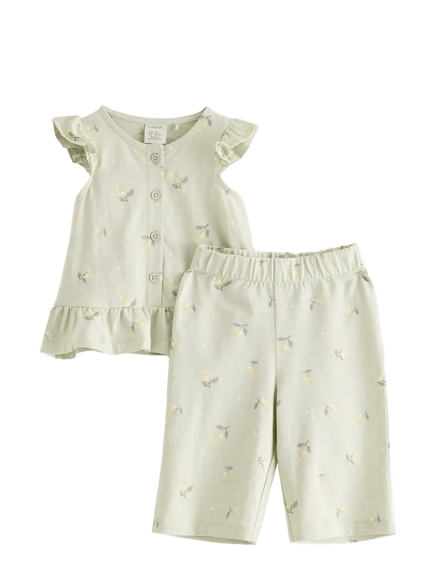 Lindex - Set - top and leggings - sæt med kortærmet t-shirt - light dusty green - 0