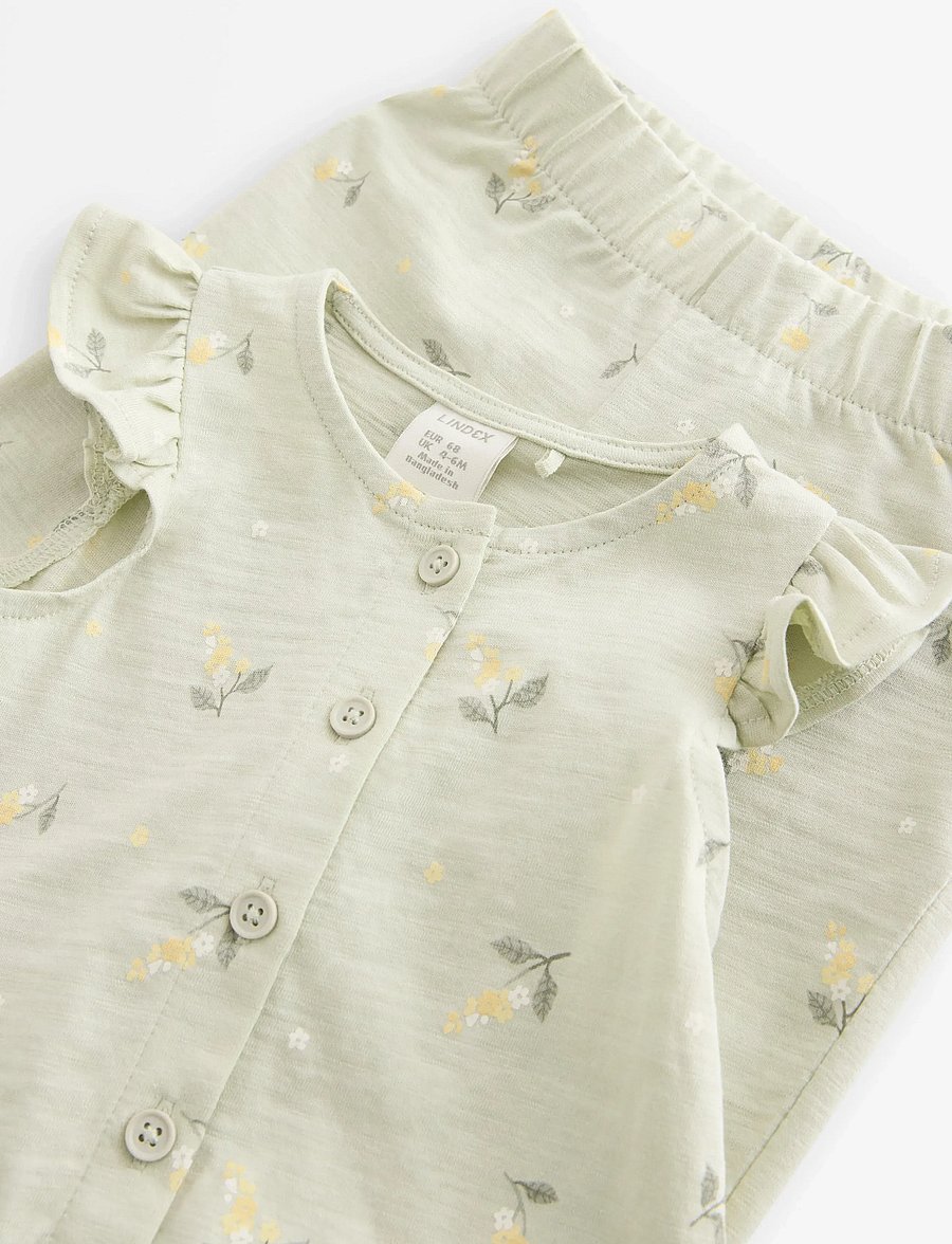 Lindex - Set - top and leggings - sæt med kortærmet t-shirt - light dusty green - 2