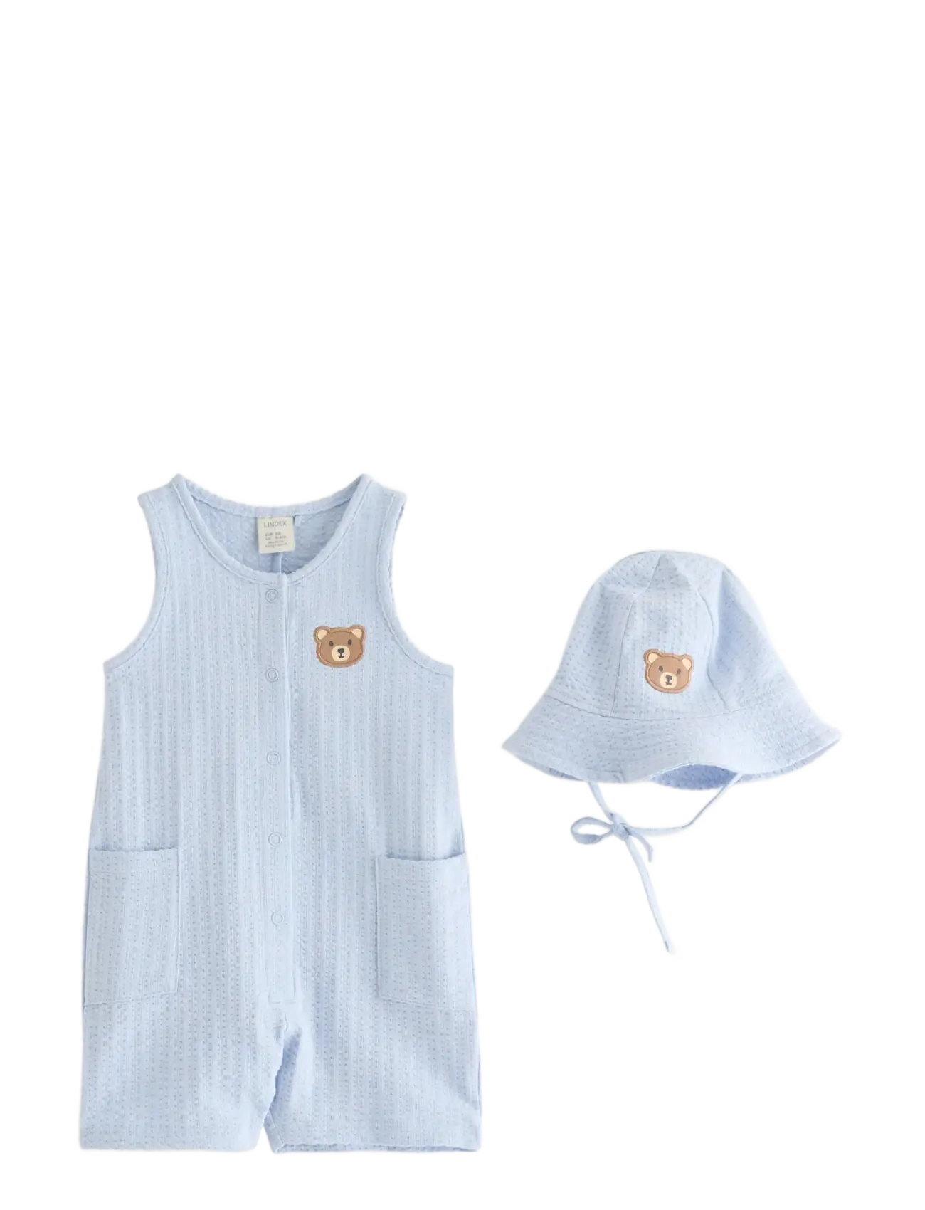 Lindex Set - Romper And Sun Hat, 86, Blue, Sæt > Træningsdragter, Børn