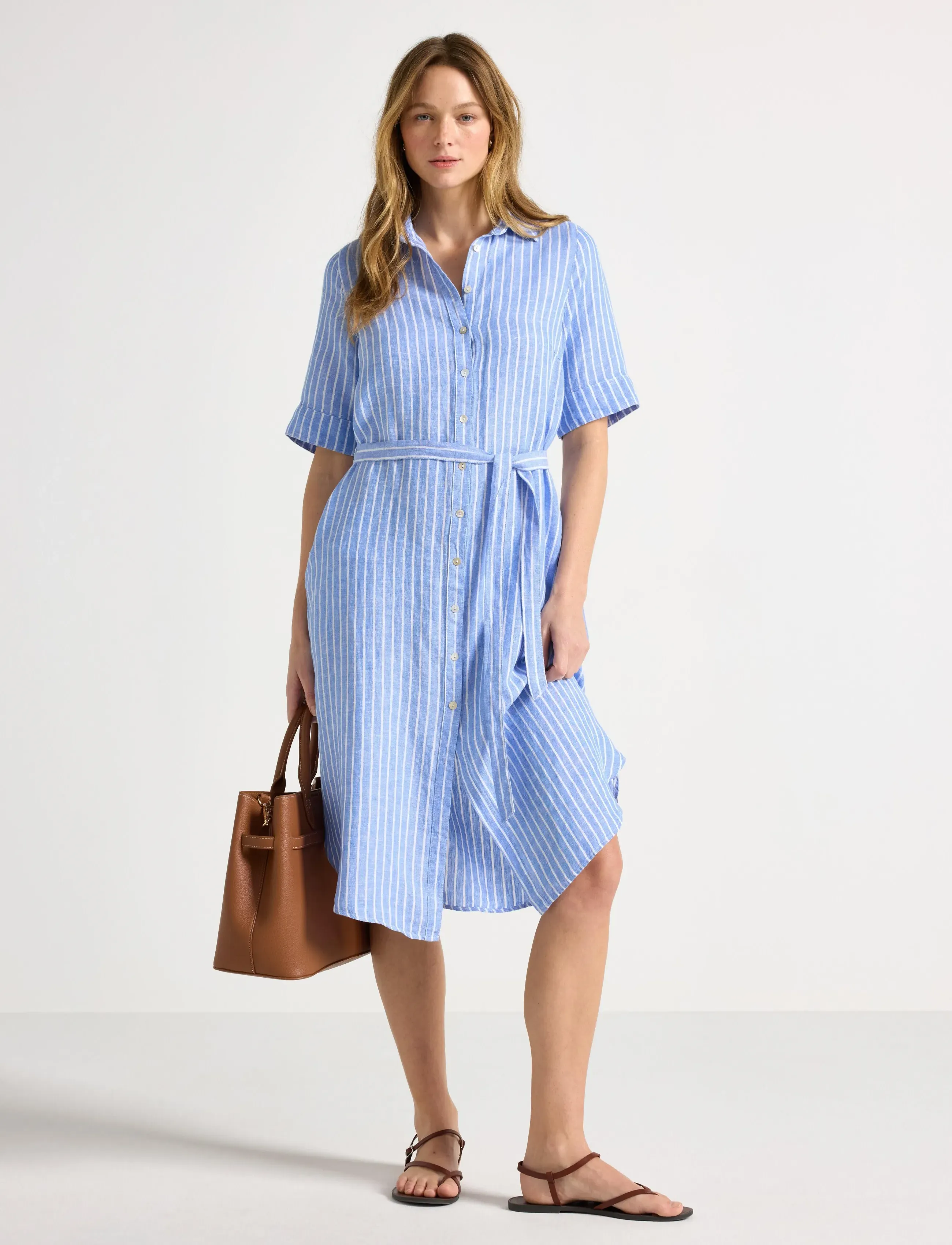 Lindex Midi Shirt Dress In Linen, XS, Blue, Kjoler > Knælange Og Midi, Dame
