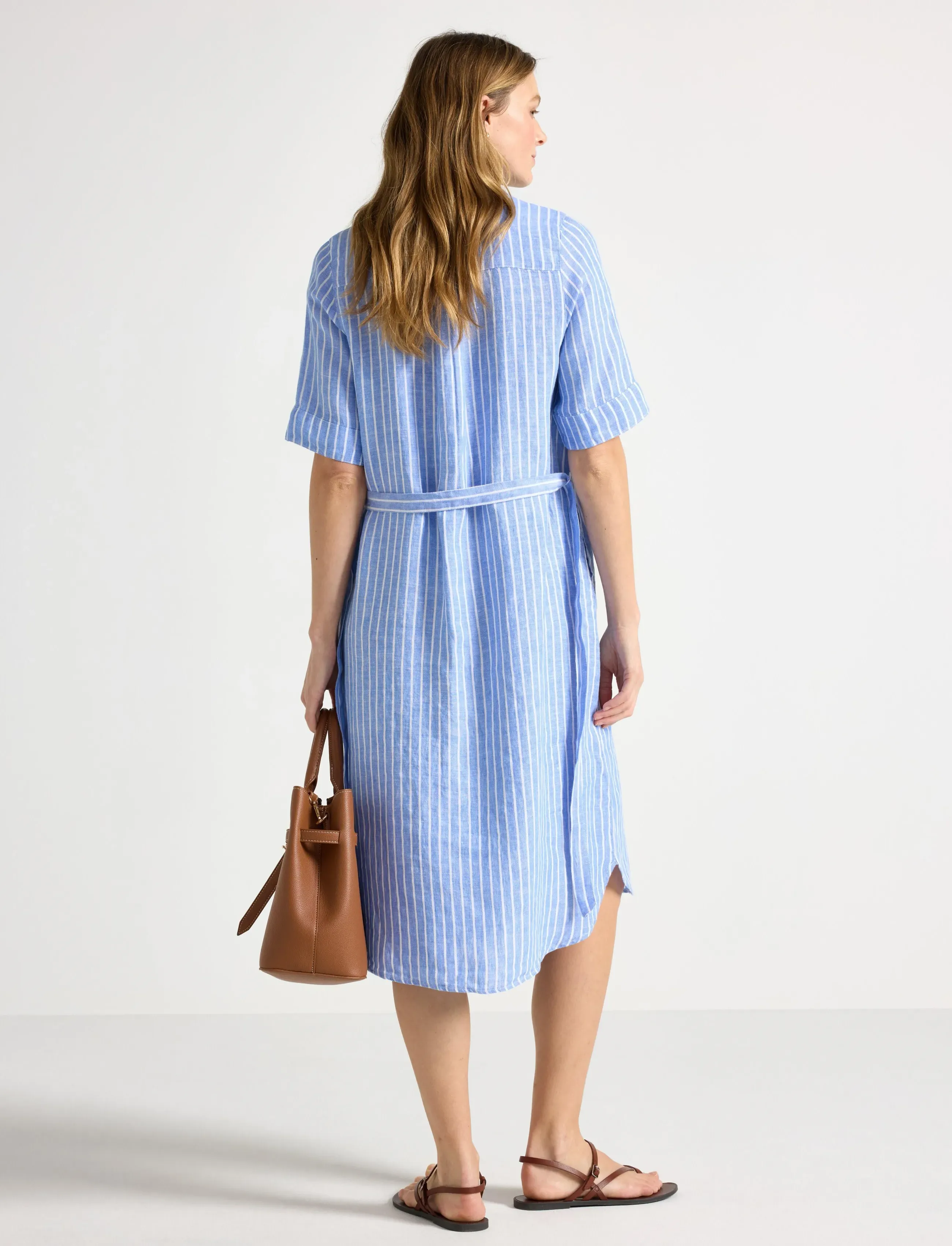 Lindex - Midi shirt dress in linen - skjortekjoler - light dusty blue - 3