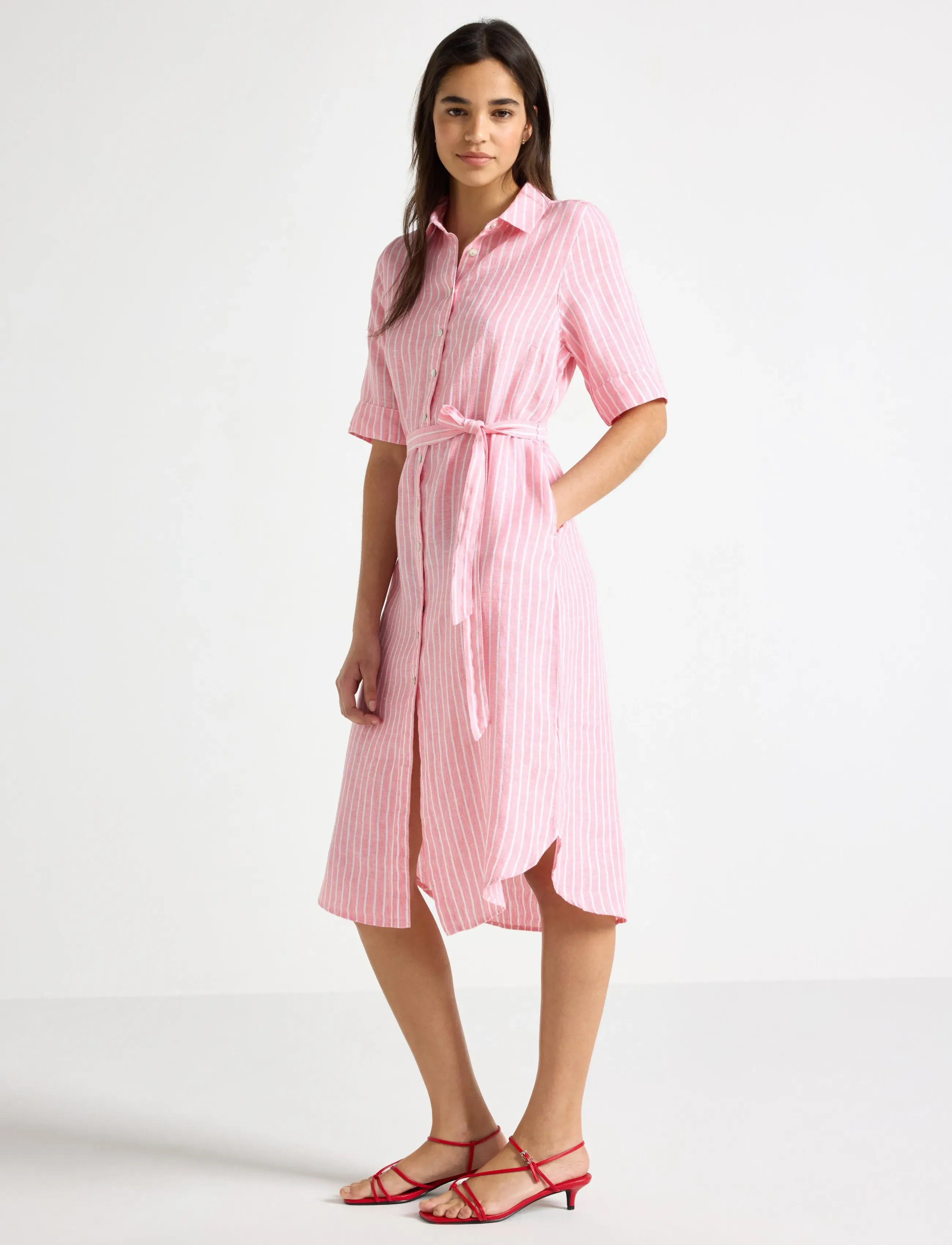 Lindex Midi Shirt Dress In Linen, XS, Pink, Kjoler > Knælange Og Midi, Dame