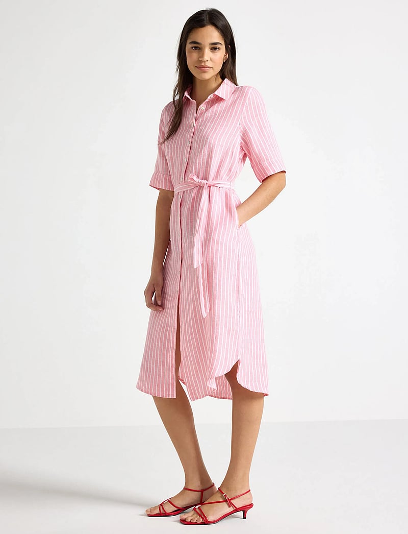Lindex - Midi shirt dress in linen - skjortekjoler - pink - 0