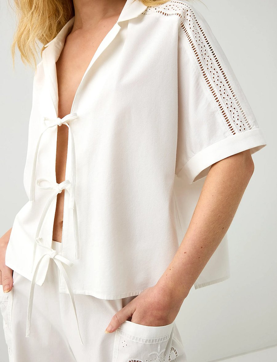 Lindex - Pyjama shirt with tie string closure - kortærmede skjorter - off white - 4