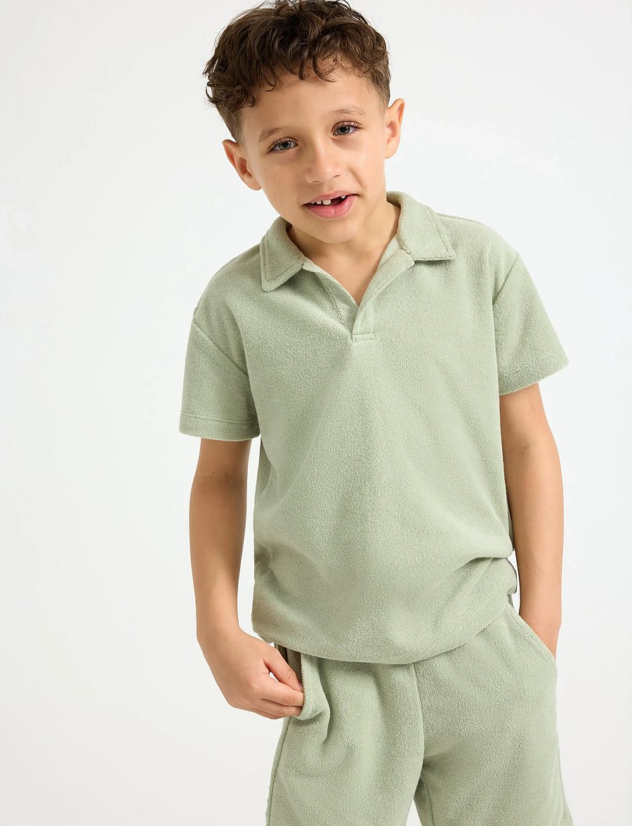Lindex - Top in terry with collar - lyhythihaiset - dusty green - 0