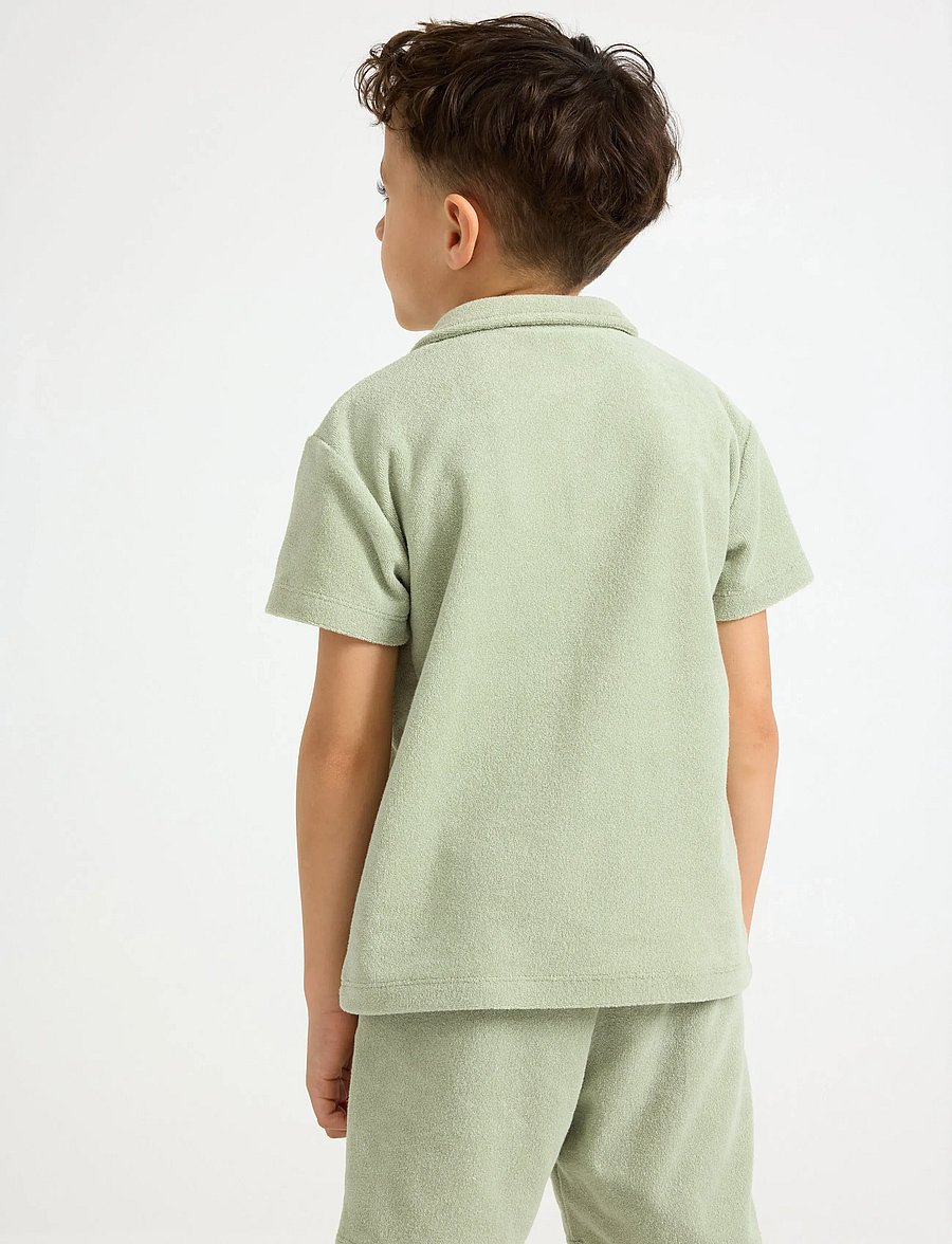 Lindex - Top in terry with collar - lyhythihaiset - dusty green - 3