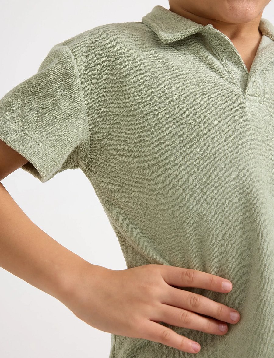 Lindex - Top in terry with collar - lyhythihaiset - dusty green - 4