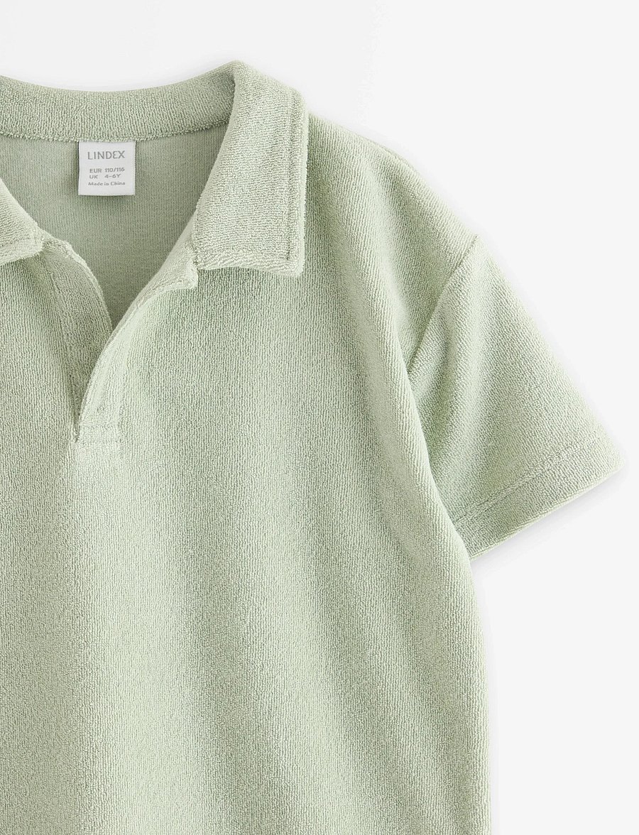 Lindex - Top in terry with collar - lyhythihaiset - dusty green - 5