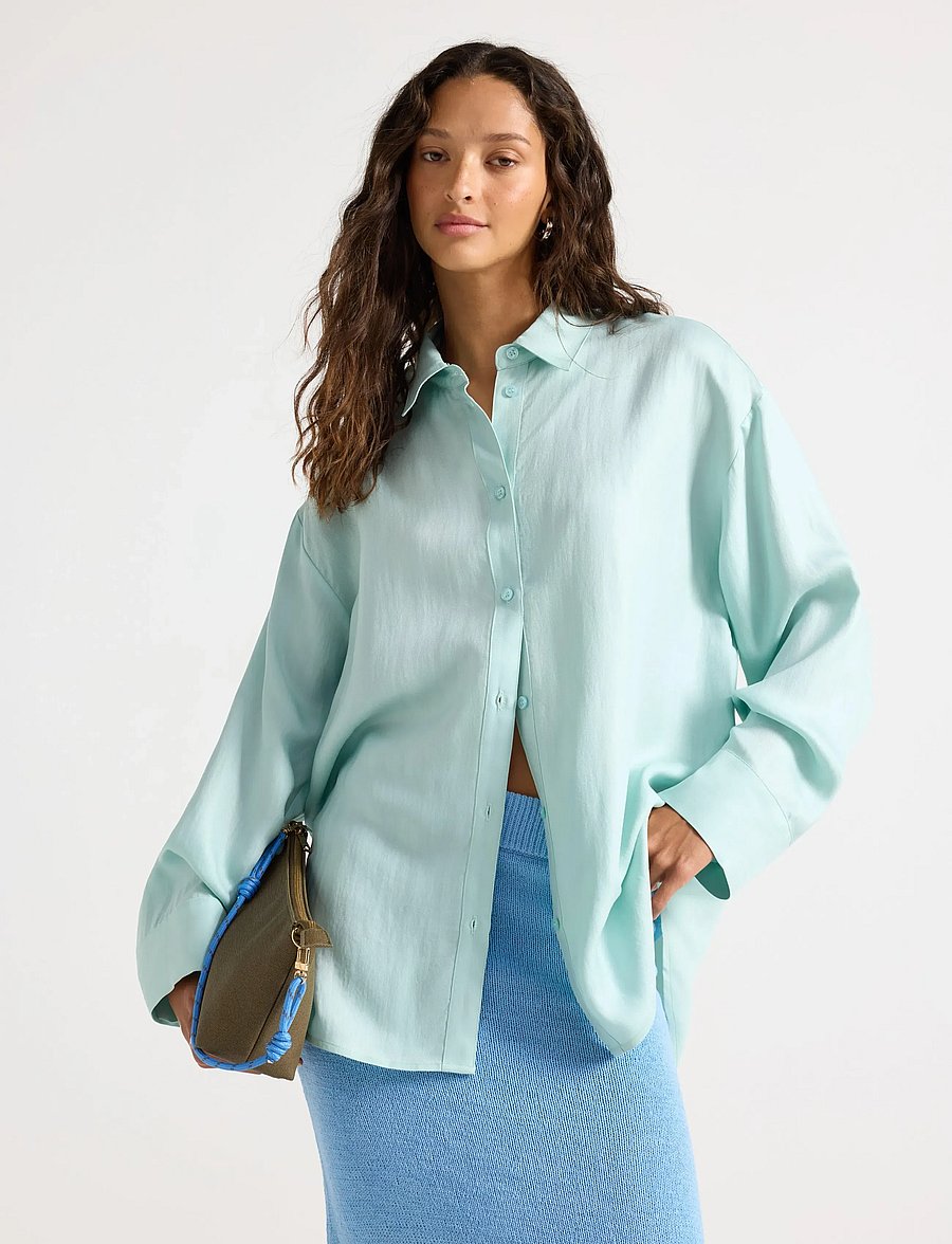 Lindex - Long-sleeved shirt - langærmede skjorter - light dusty aqua - 0