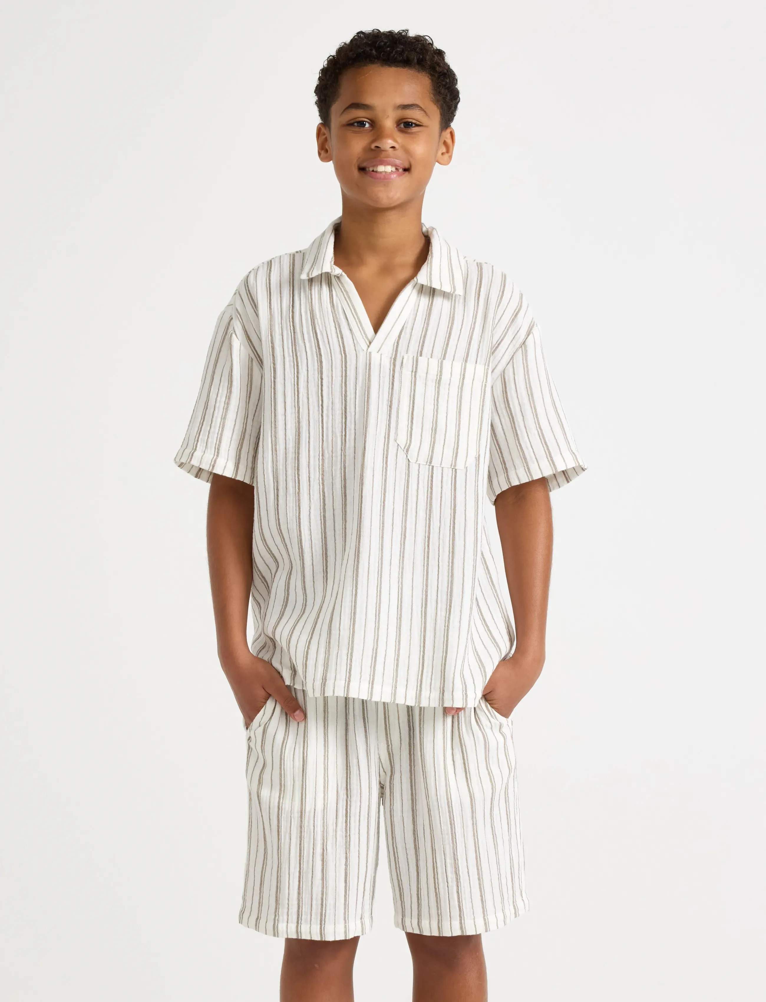 Lindex Shirt in cotton gauze - Särgid - DUSTY BROWN / cream