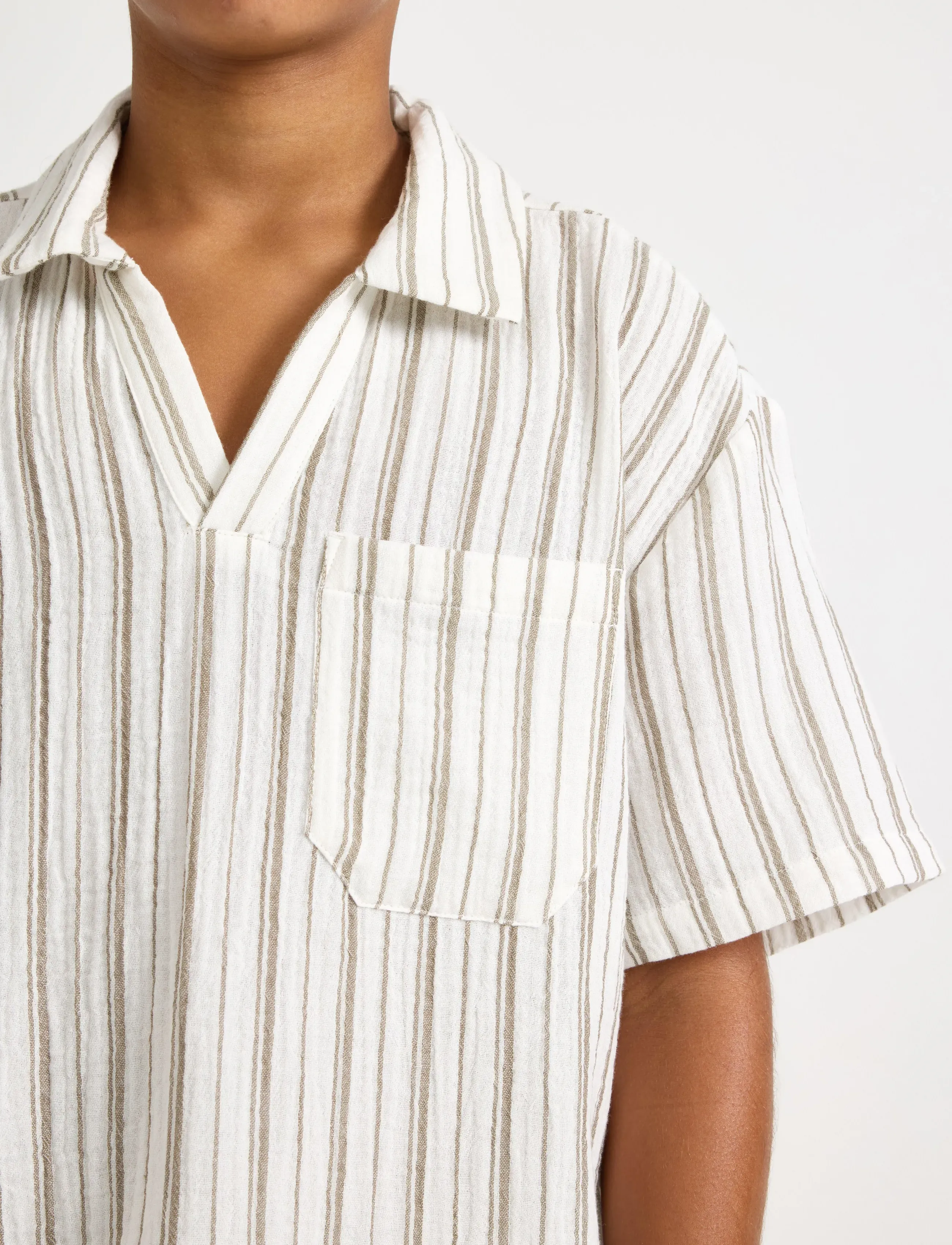 Lindex - Shirt in cotton gauze - short-sleeved shirts - dusty brown - 4