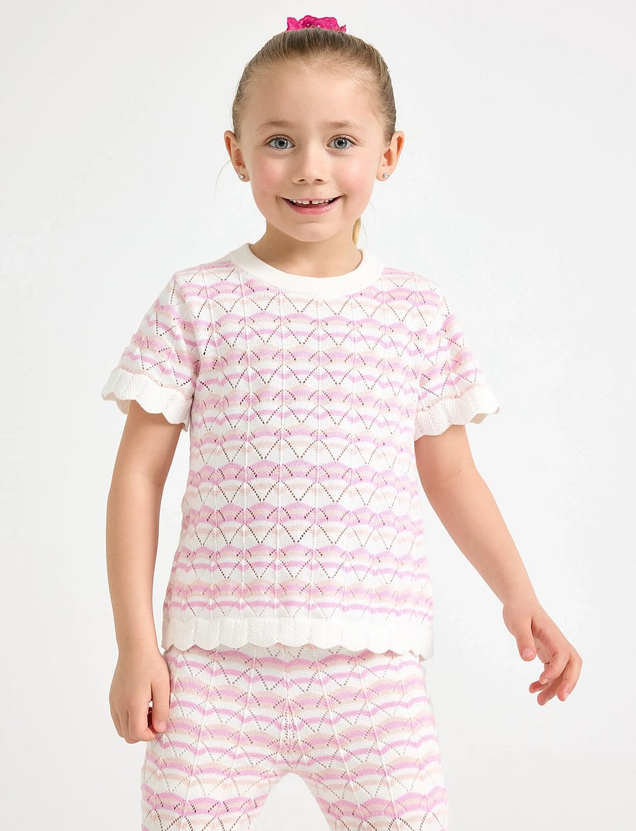 Lindex - Pattern-knit top with short sleeve - pullover - light dusty white - 0