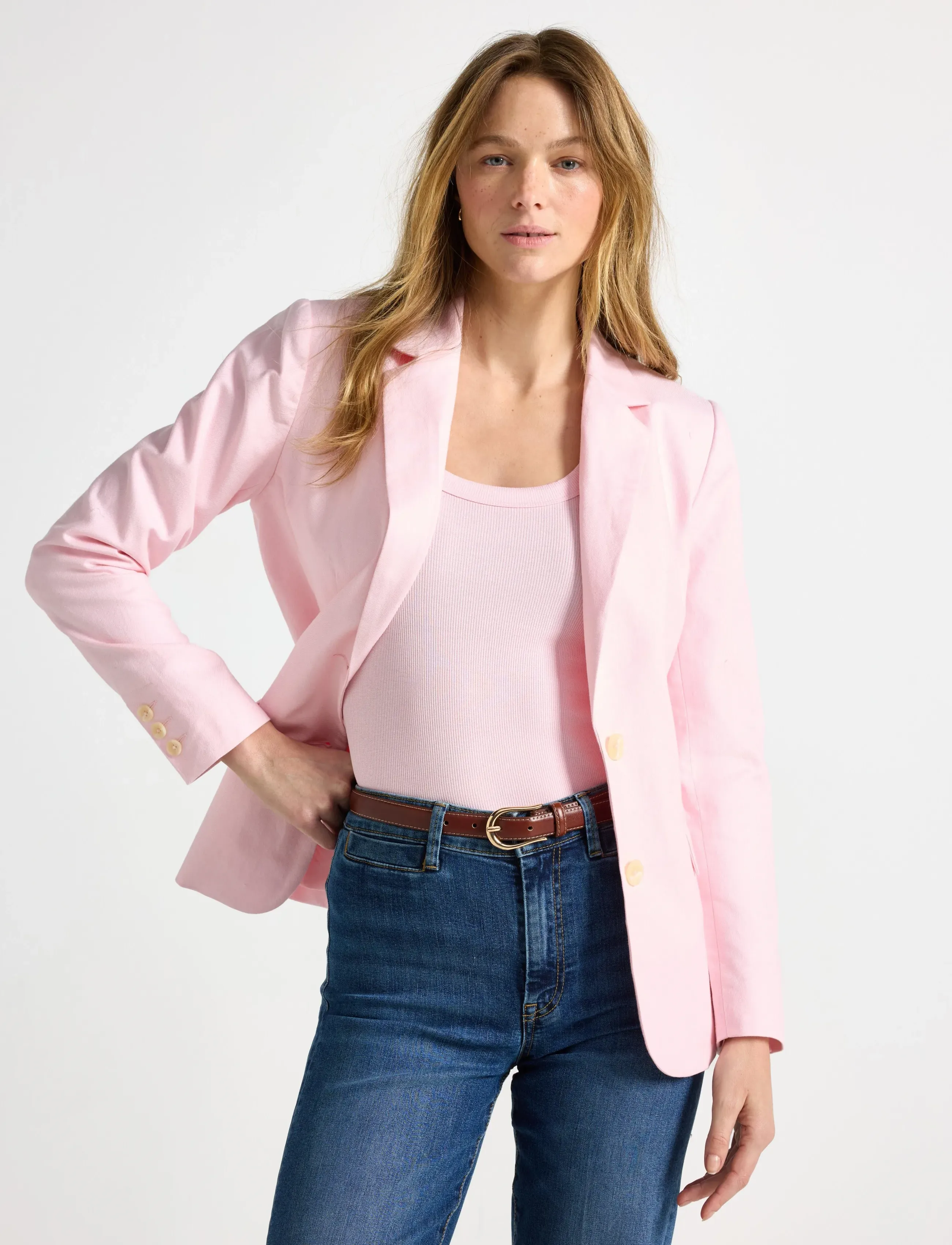 Lindex Blazer In Linen Blend, 42, Pink, Blazere > Enkeltradede Blazere, Dame