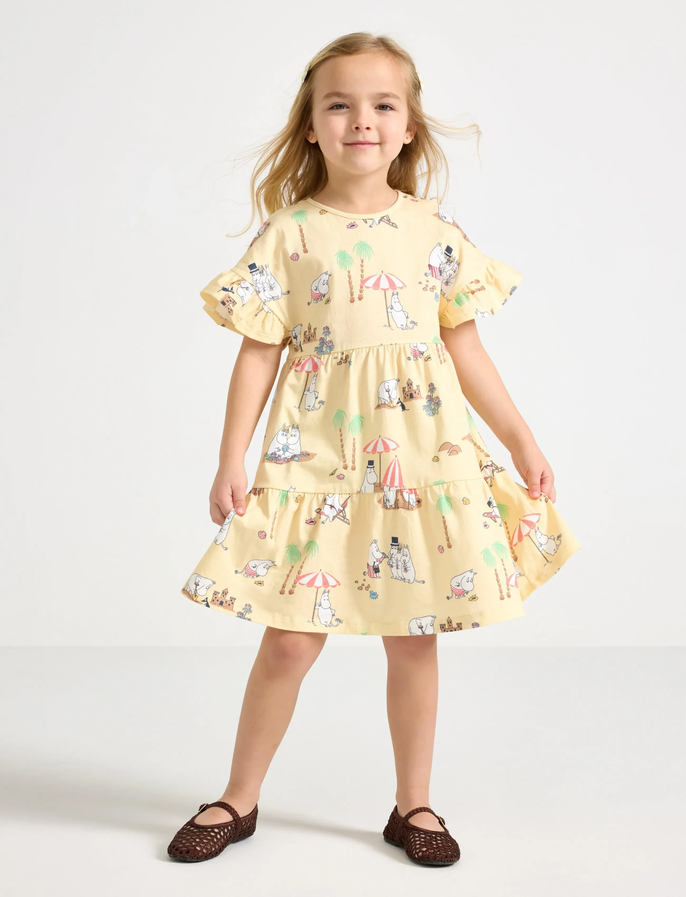 Lindex Moomin Dress With Short Sleeves, 98, Casual Dresses, Gelb - Short-sleeved Kinder