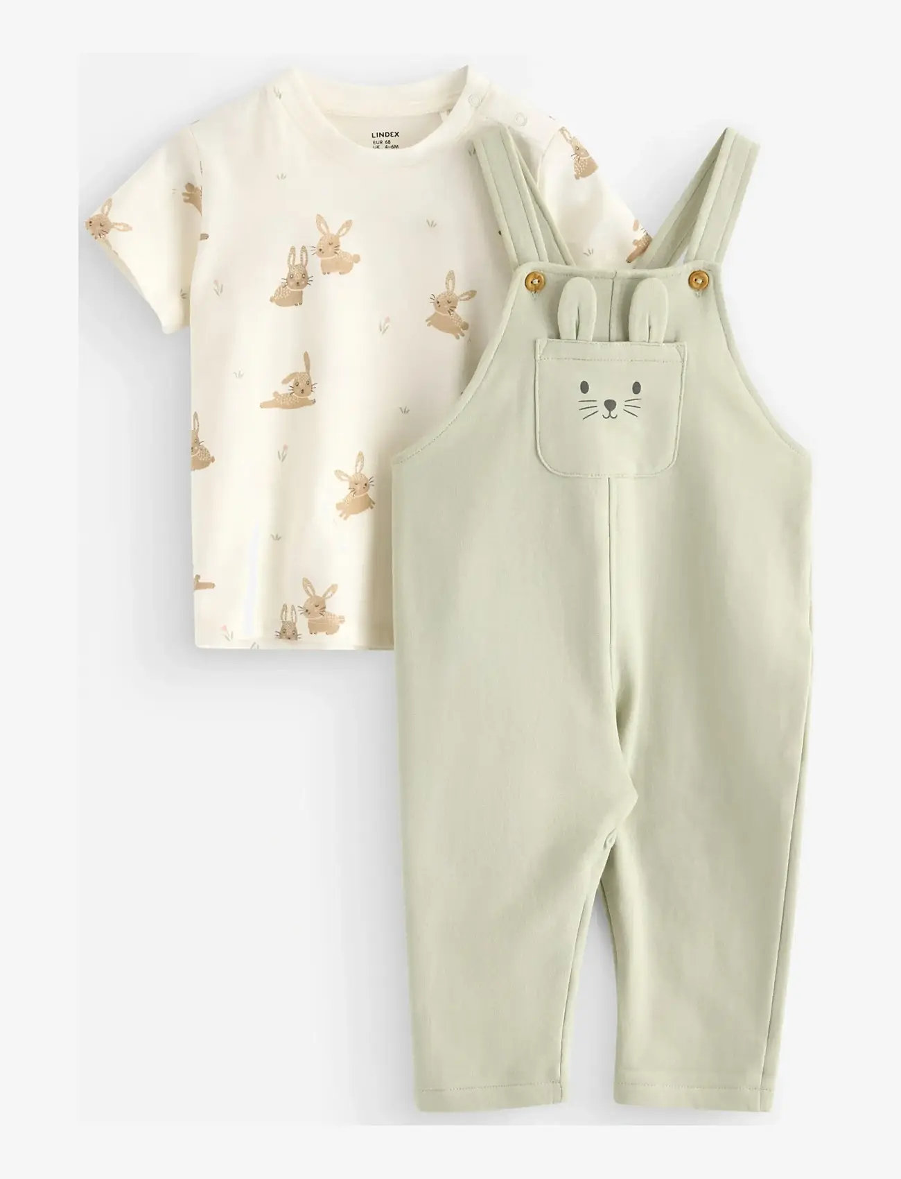 Lindex - Set - top and dungarees - sæt med kortærmet t-shirt - light dusty green - 0