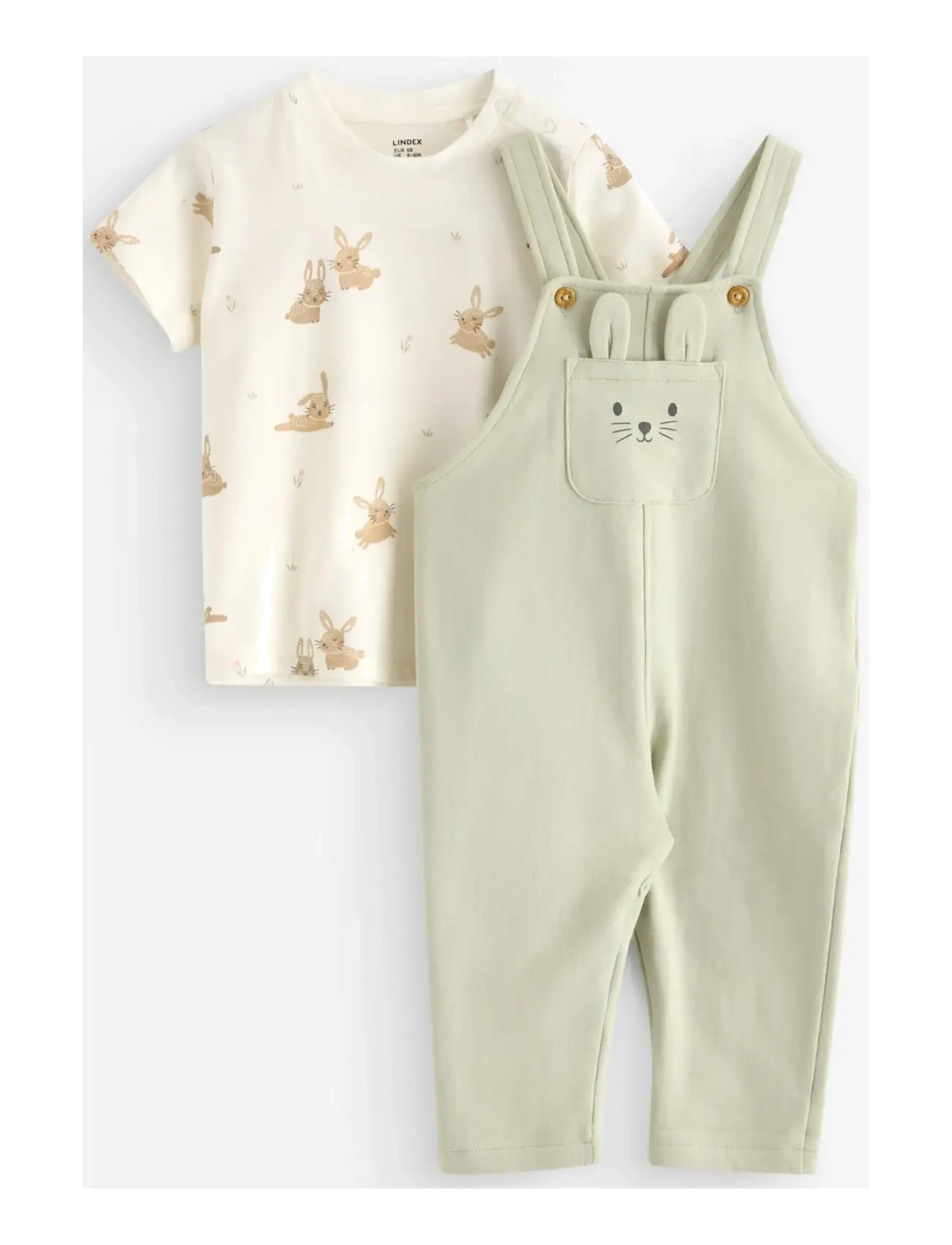 Lindex Set - top and dungarees - Vaata kõiki - LIGHT DUSTY GREEN / cream