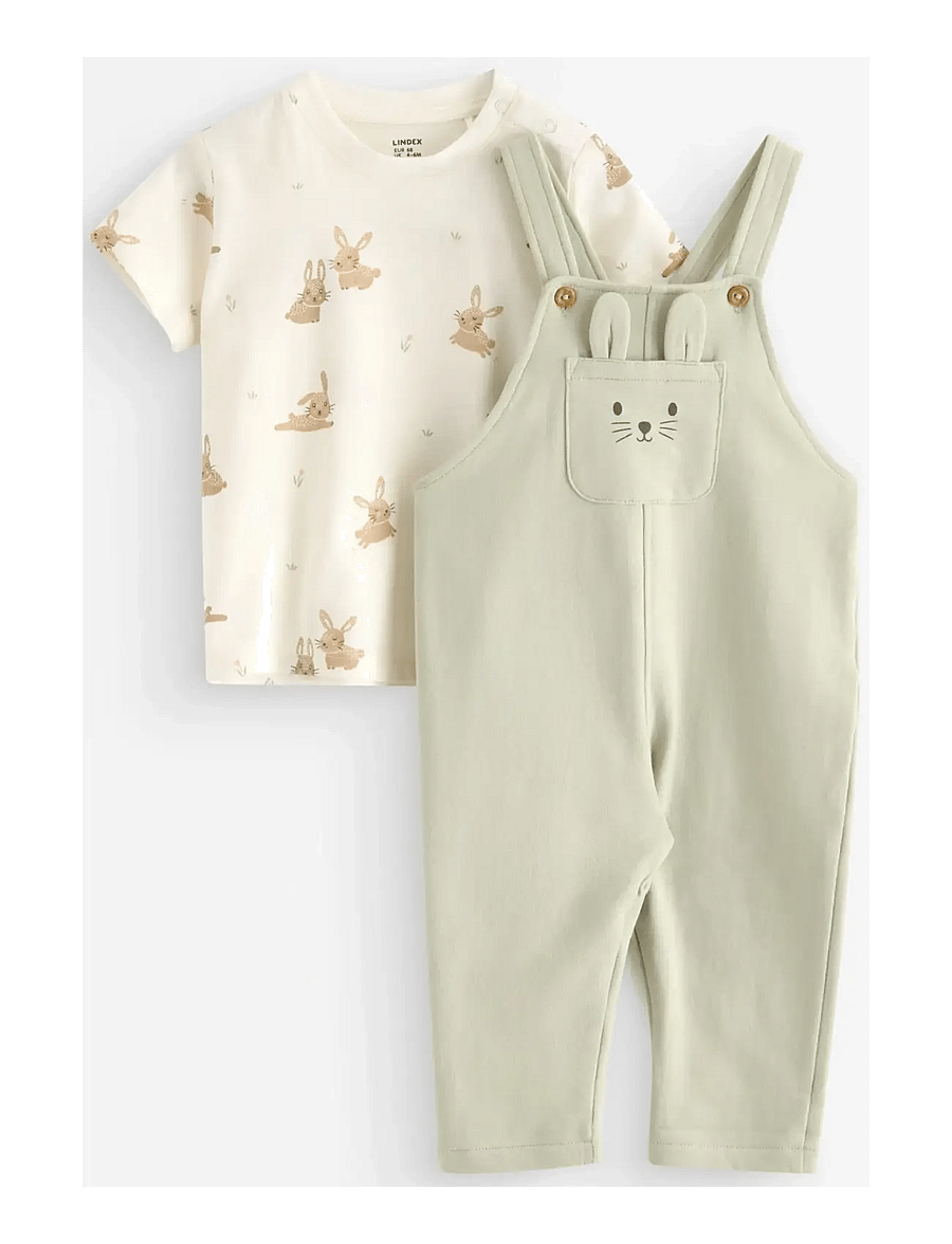 Lindex - Set - top and dungarees - sets mit kurzärmeligem t-shirt - light dusty green - 0