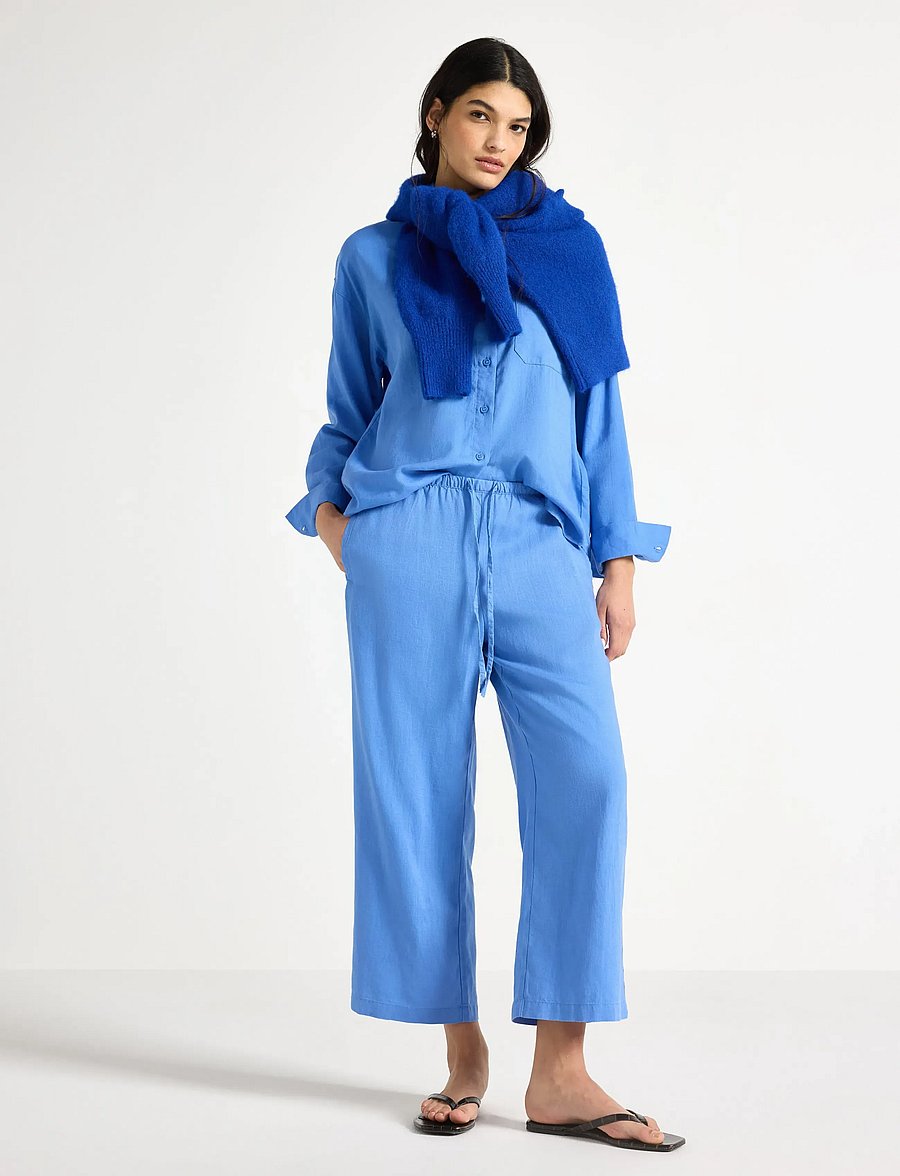 Lindex - Cropped trousers in linen blend - leinenhosen - light dusty blue - 0