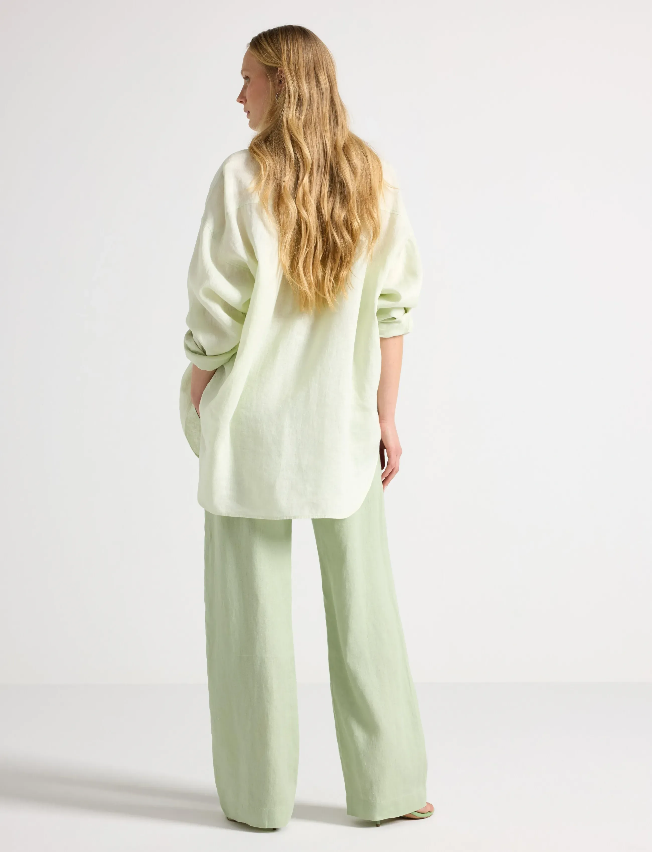 Lindex - STRAIGHT Bella linen trousers - linased püksid - light dusty green - 3