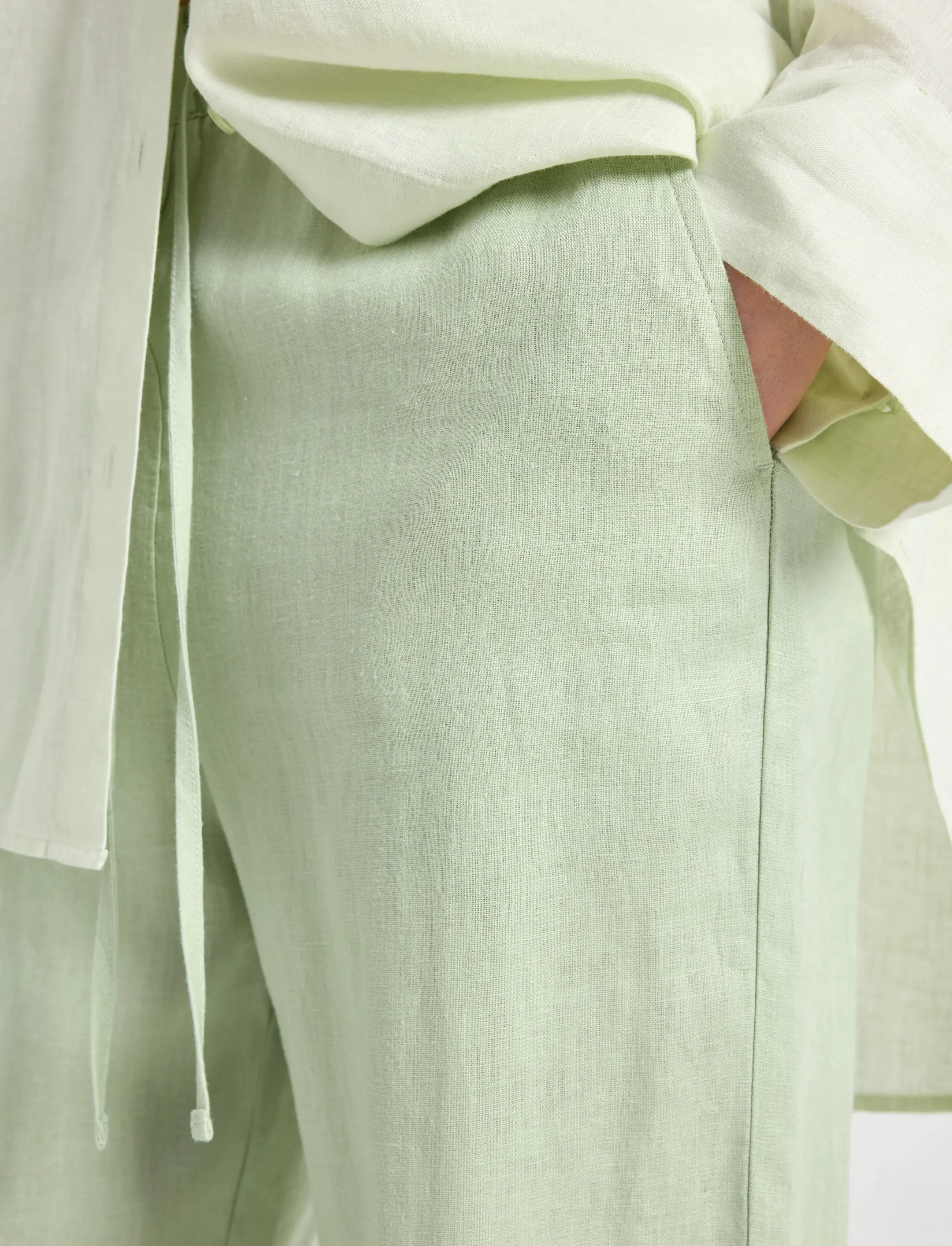 Lindex - STRAIGHT Bella linen trousers - linased püksid - light dusty green - 4