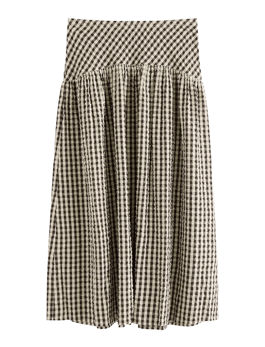 Lindex - Midi skirt in seersucker - midiseelikud - dark brown - 1