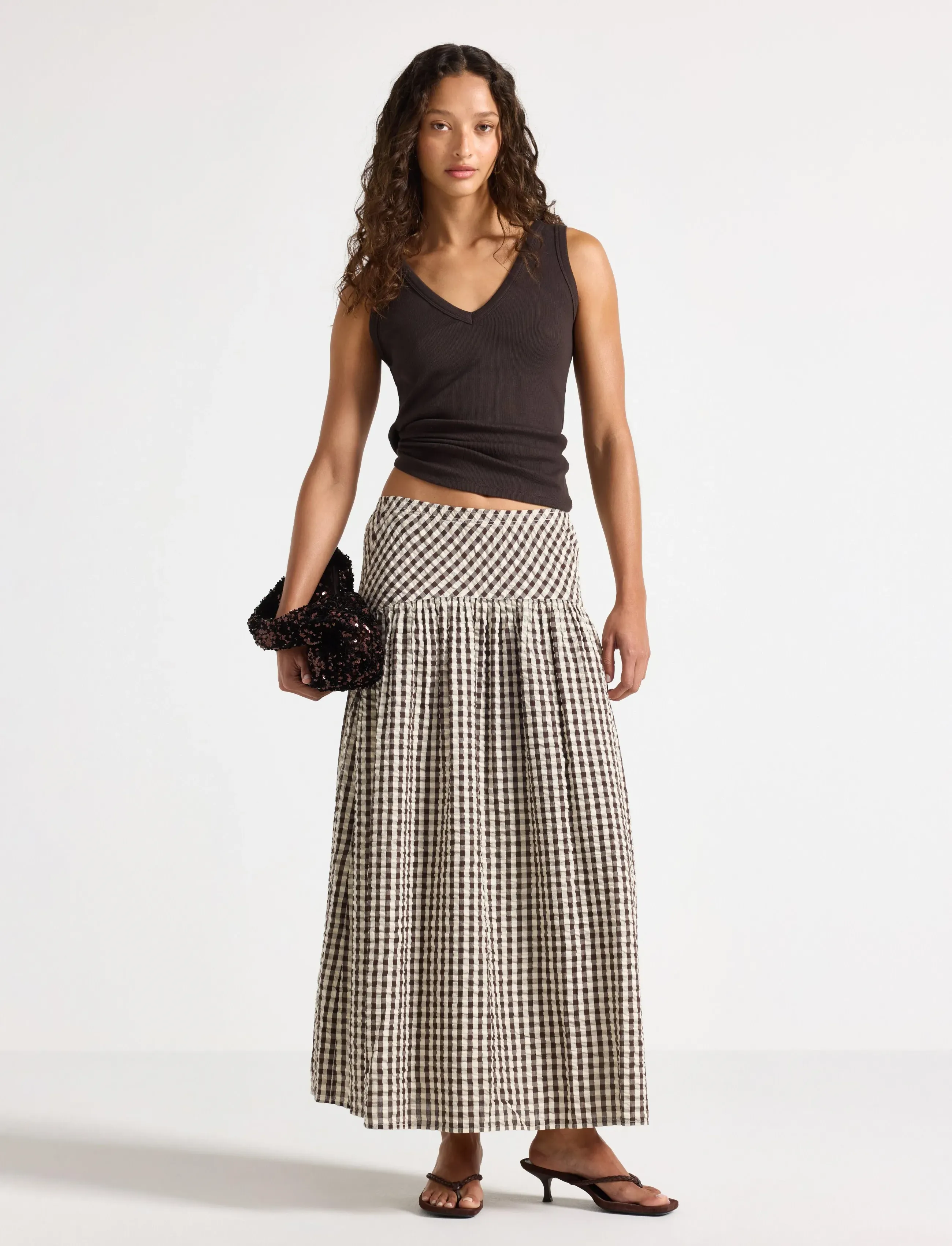 Lindex Midi skirt in seersucker - Midi skirts - DARK BROWN / brown
